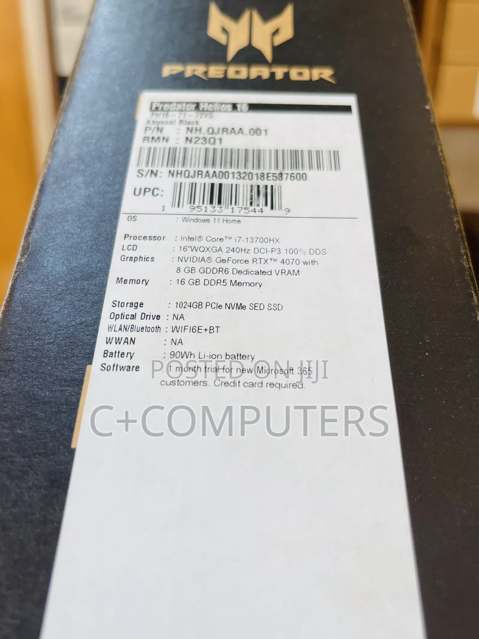 New Laptop Acer Predator Helios 16 16GB Intel Core I7 SSD 1T