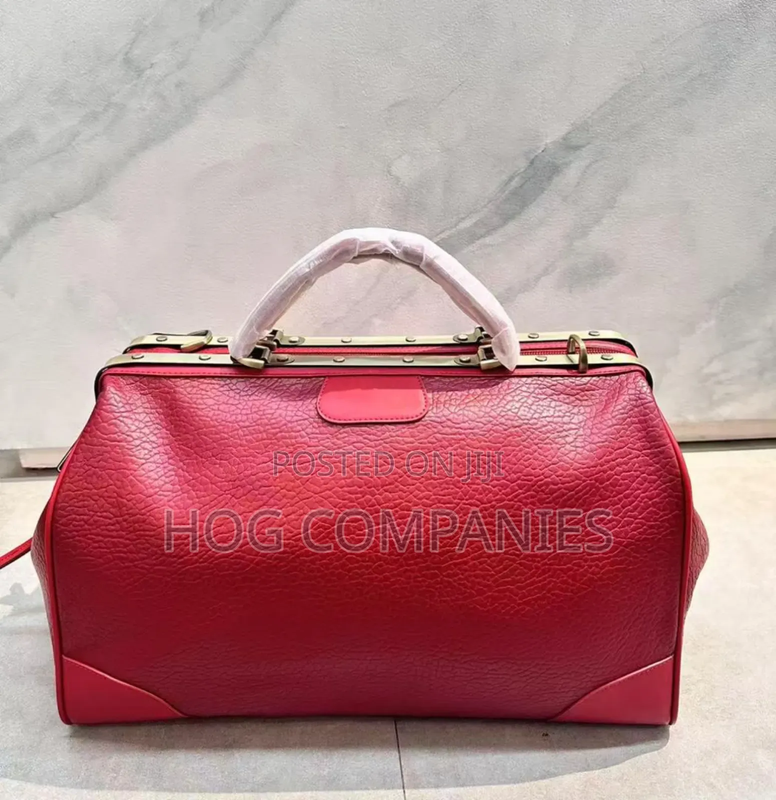 Black Textured Leather Frame Travel Bag