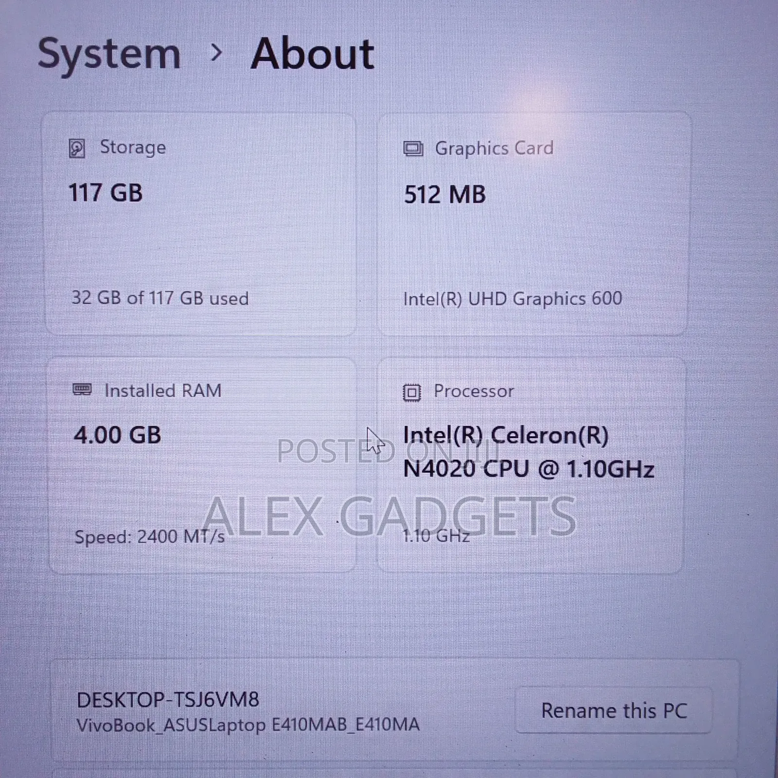 Laptop Asus Vivobook E410M 4GB Intel Celeron SSD 128GB