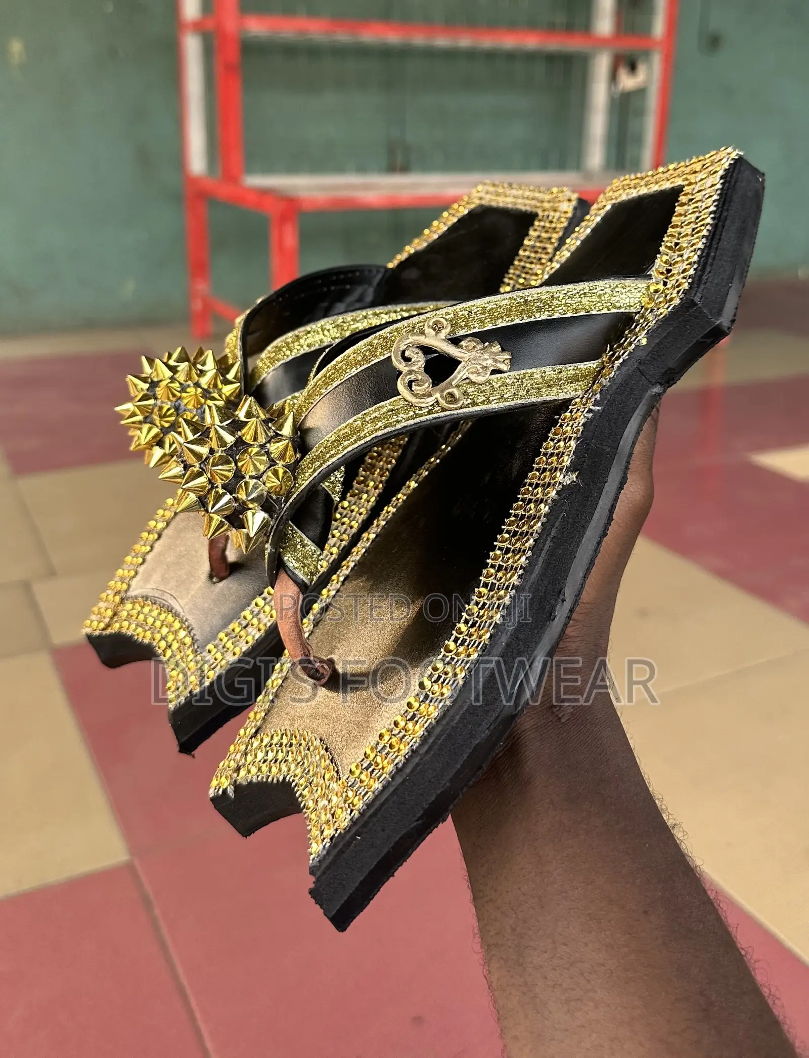 Royal Gold and Black Ahenema/ Chawchaw Slippers