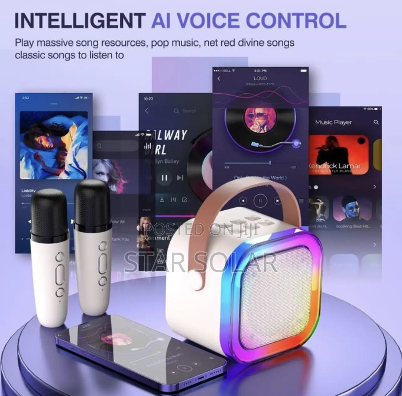 Portable Bluetooth Speaker+ 2 Microphone Colorful Light
