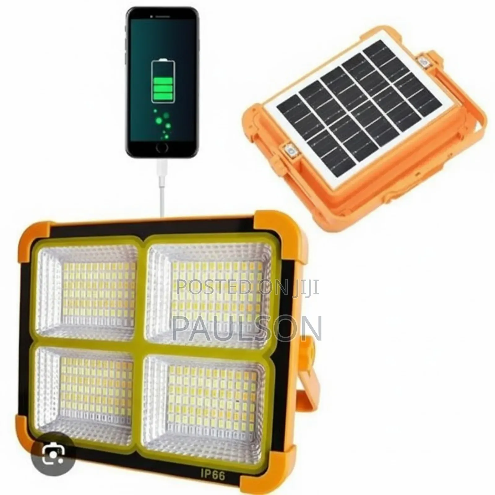 Led Solar Light 1000w With Usb Phone Charging - Orange And Black
