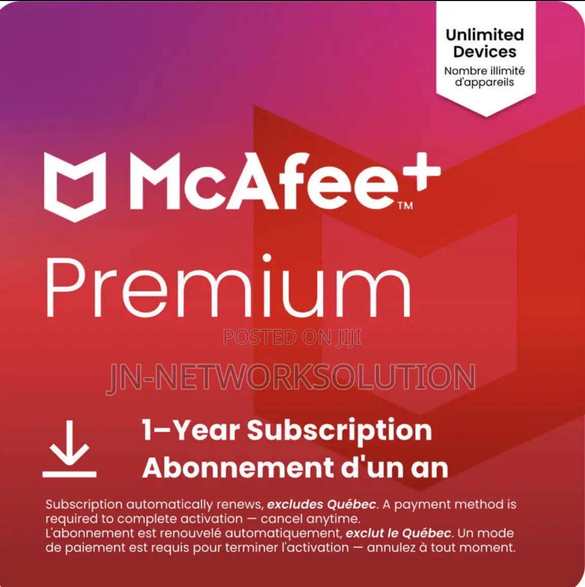 McAfee Antivirus Total Protection 1 Year Unlimited Device Global