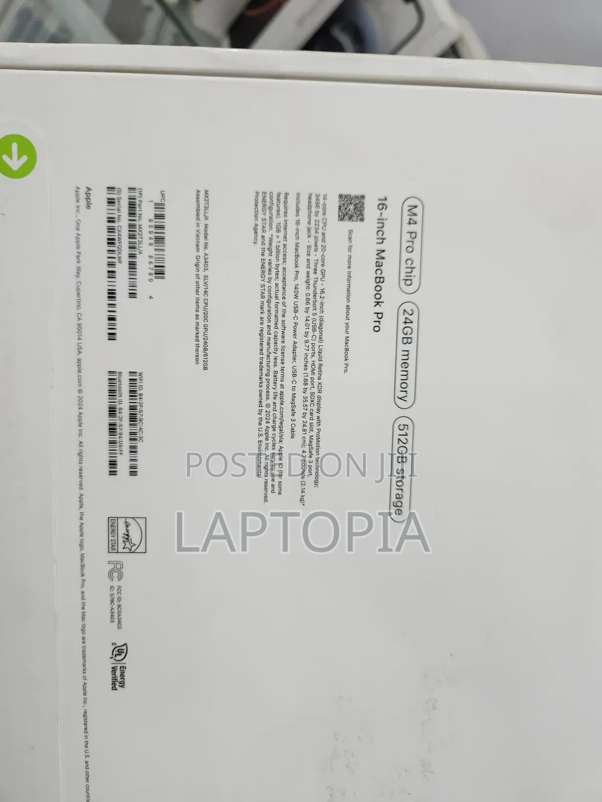 New Apple MacBook Pro 2024 M4 Pro 16-inch 24GB Apple M4 Pro SSD 512GB