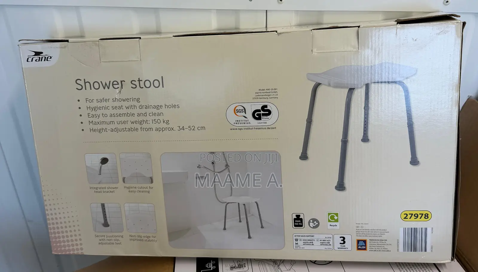 Shower Chair Height Adjustable Tub Seat Bathroom