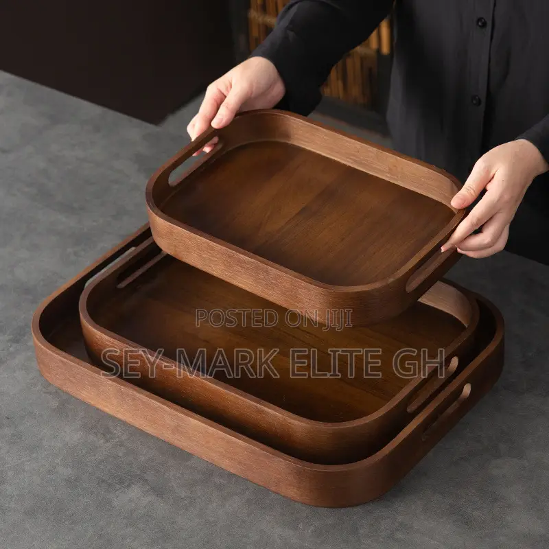 3 Set Quality Dark Wooden Serving Tray