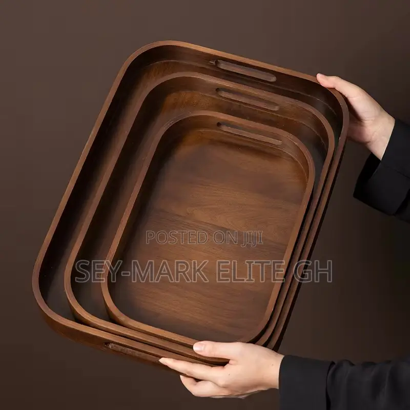 3 Set Quality Dark Wooden Serving Tray