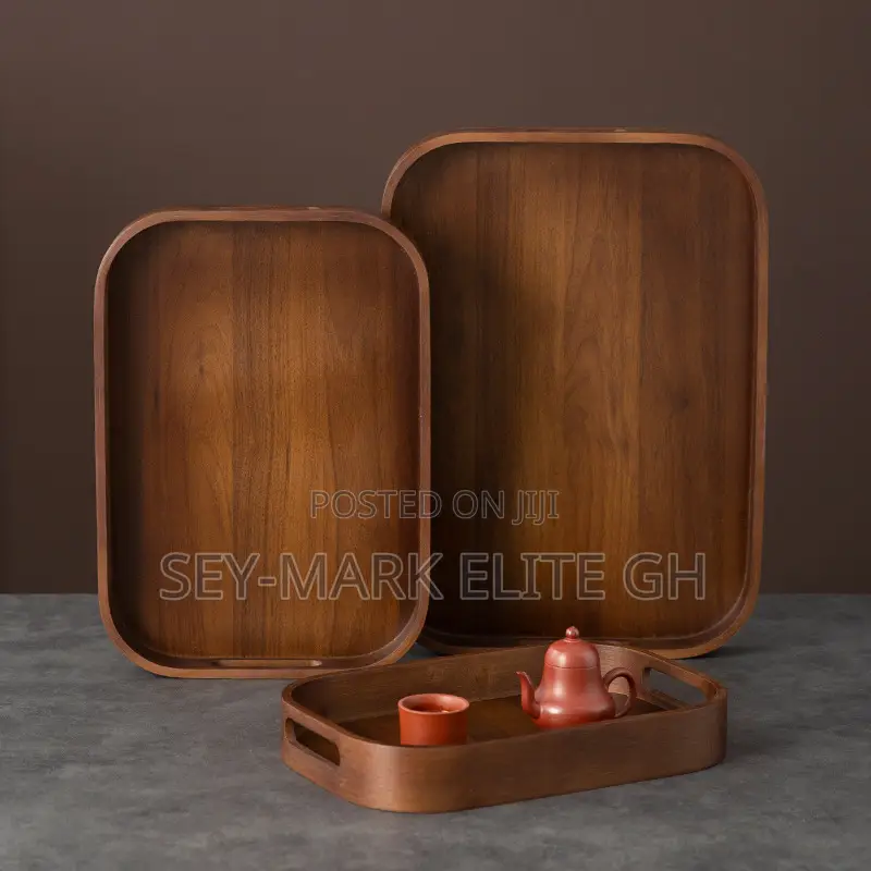 3 Set Quality Dark Wooden Serving Tray
