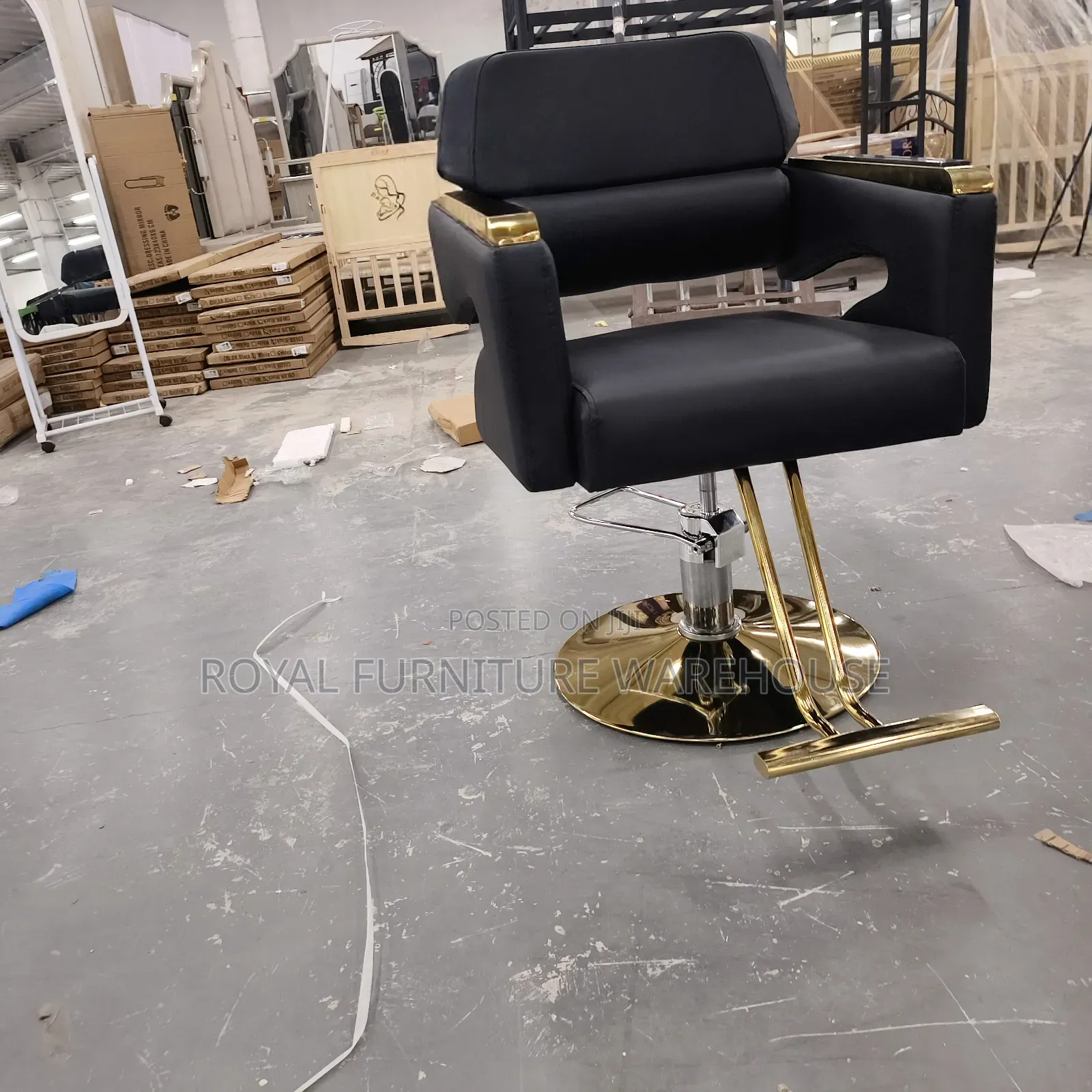 Black and Gold Hydraulic Salon or Barber Chair.