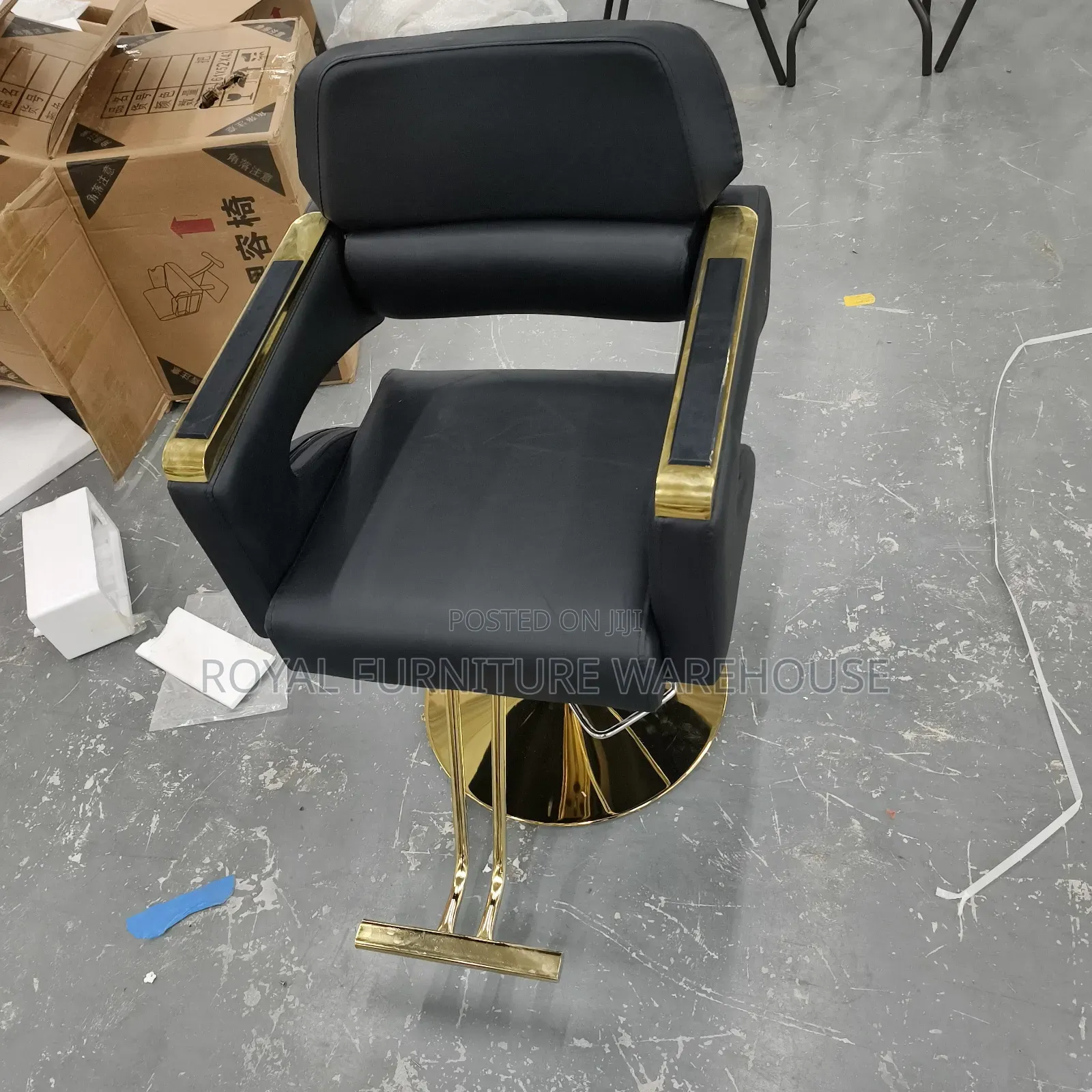 Black and Gold Hydraulic Salon or Barber Chair.