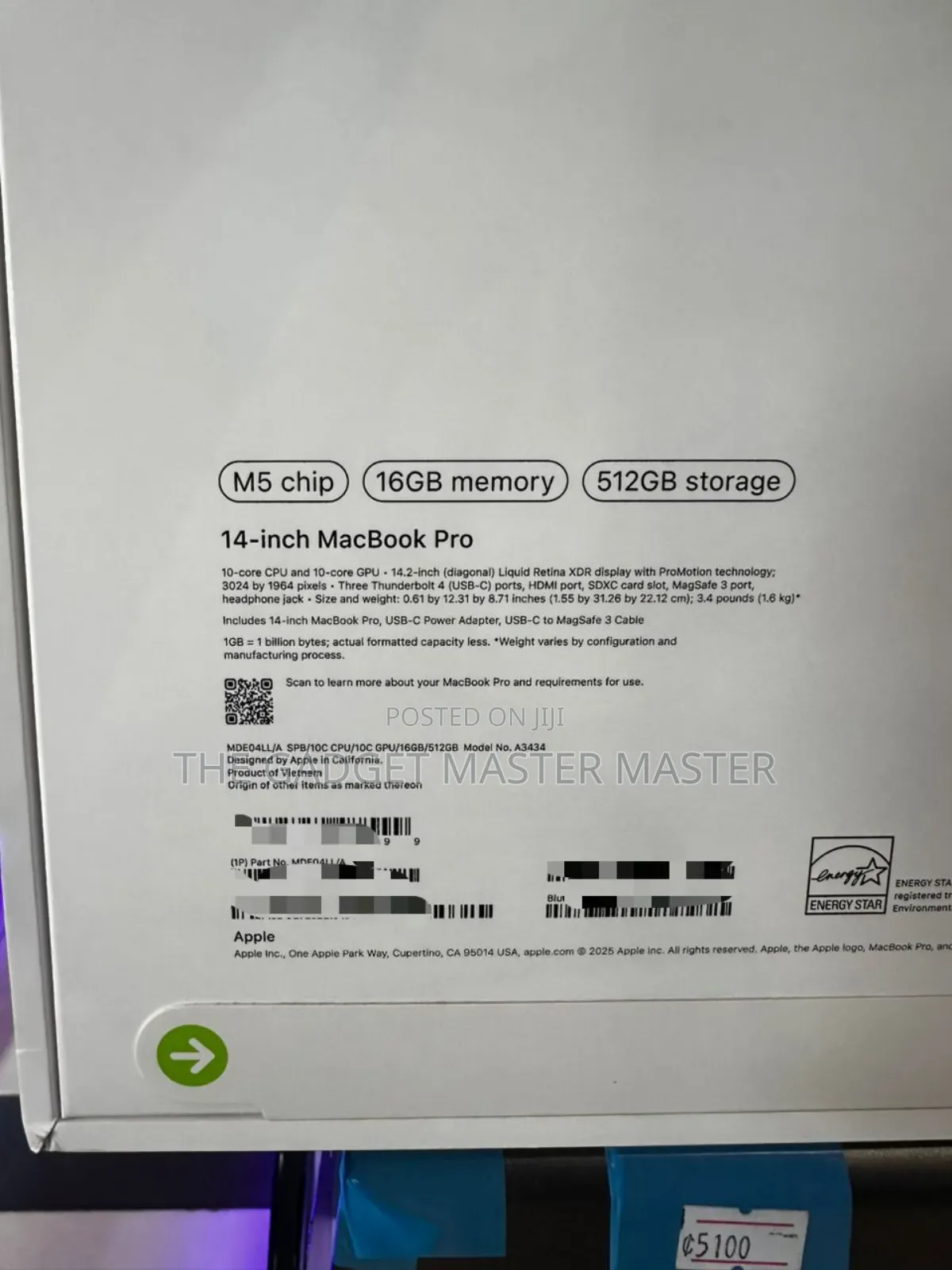New Laptop Apple MacBook Pro 16GB Apple M5 SSD 512GB