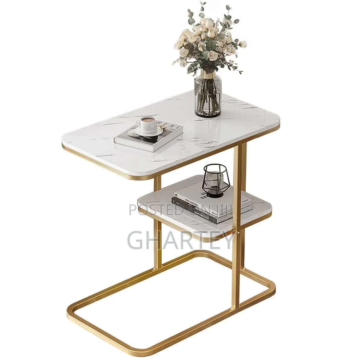 2 Shelves Metal Frame Handy Coffee Table With Bookshelf - Multipurpose