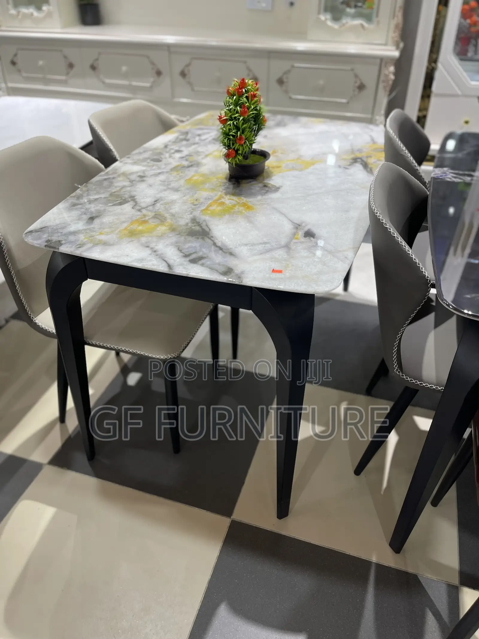 Modern Marble-Top Dining Set(4 Chairs)