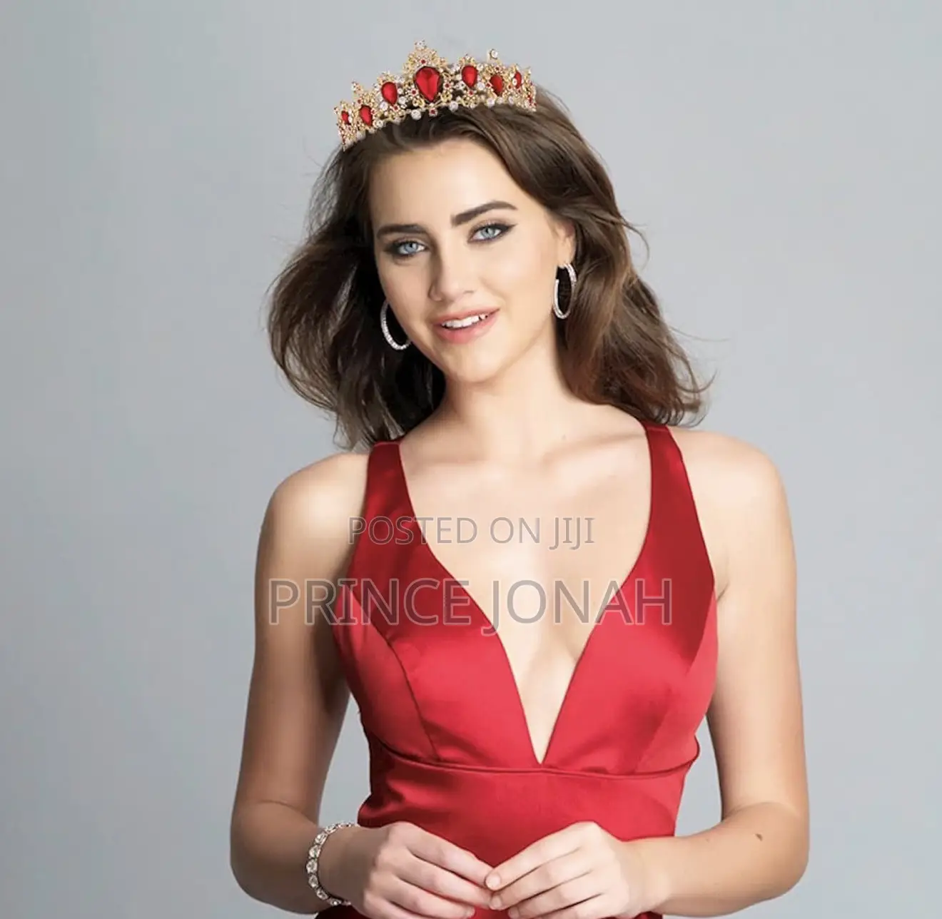 Bridal Crown Tiara W/Baroque Crystal Rhinestone Red