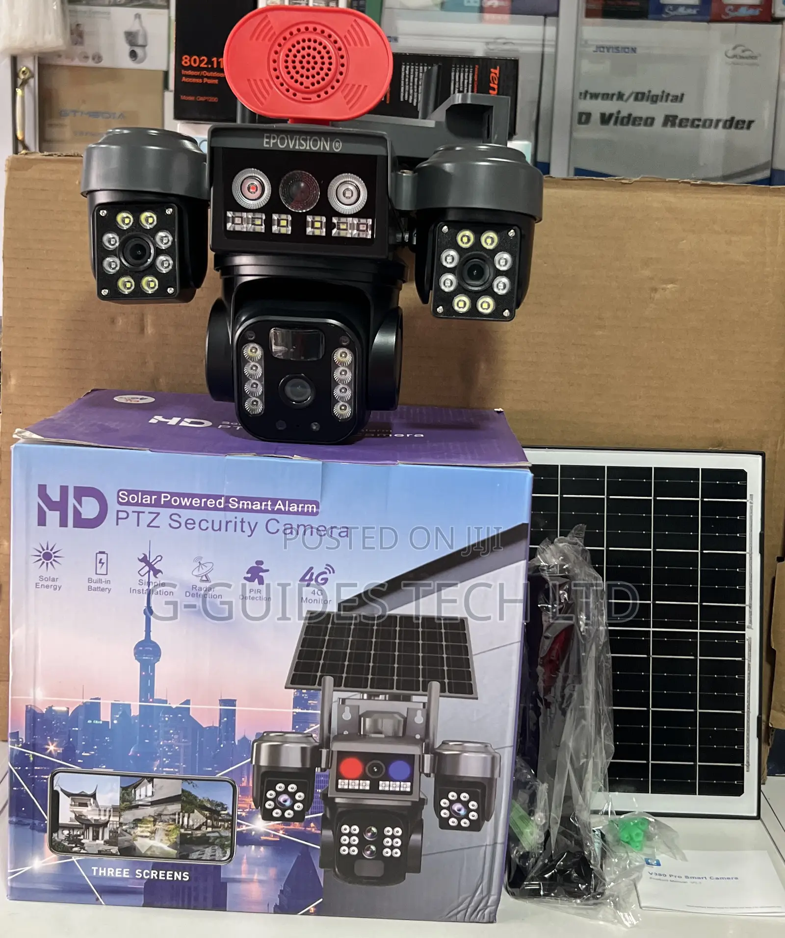 Hd 4g Solar-Powered Smart Alarm PTZ Security Camera 3-Lens