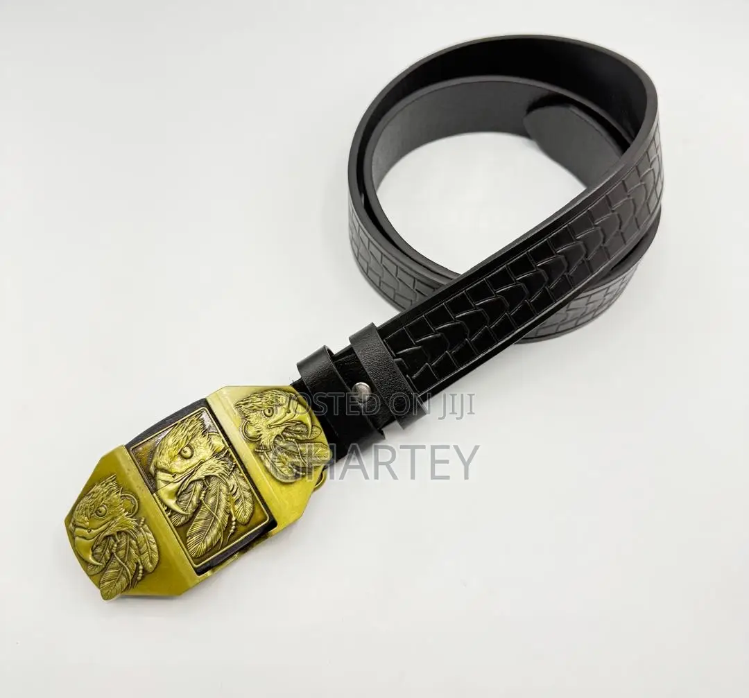 Gold Bold Embossed Buckle Men’S Leather Belt