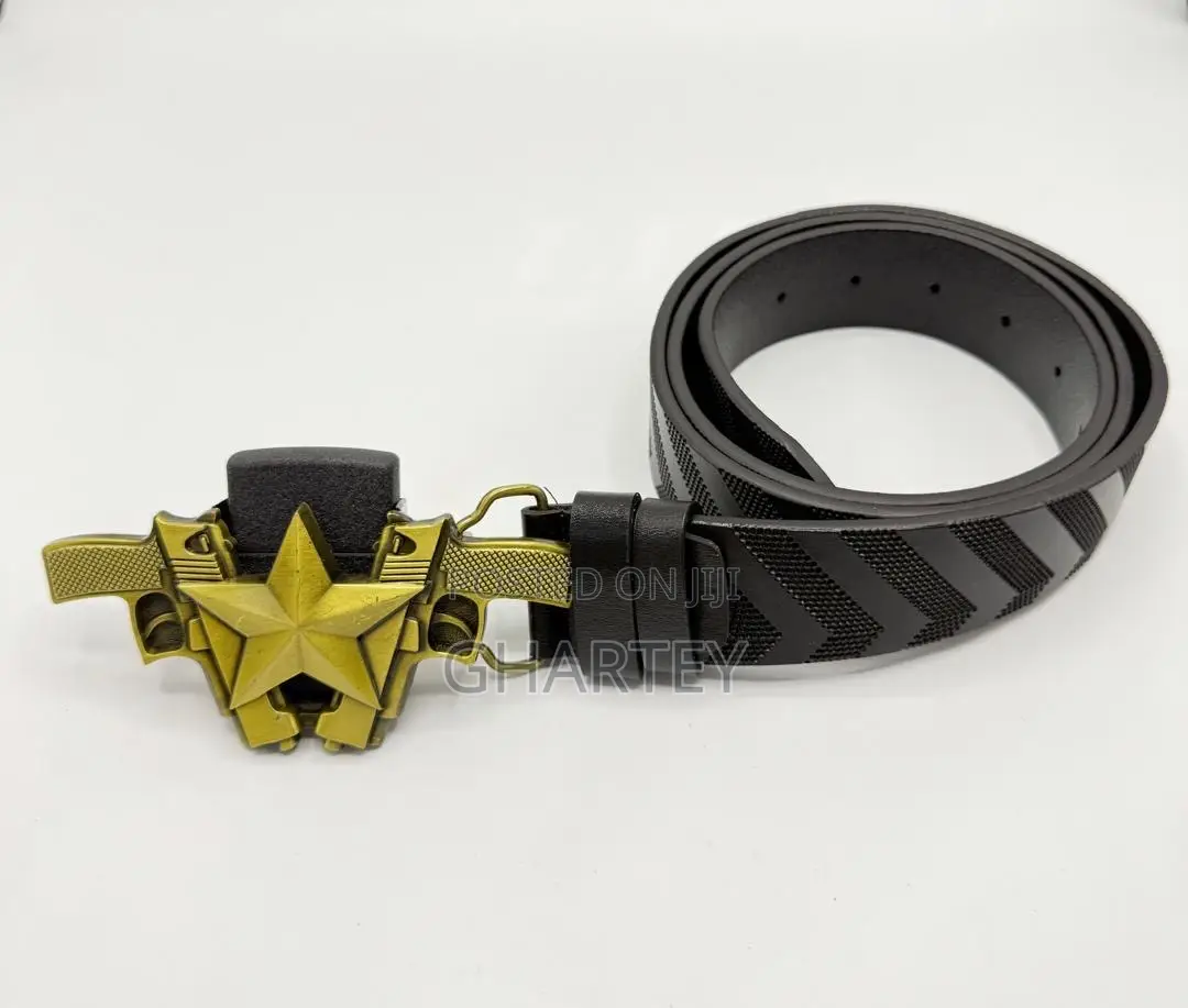 Gold Bold Embossed Buckle Men’S Leather Belt