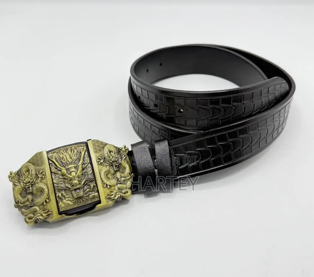 Gold Bold Embossed Buckle Men’S Leather Belt