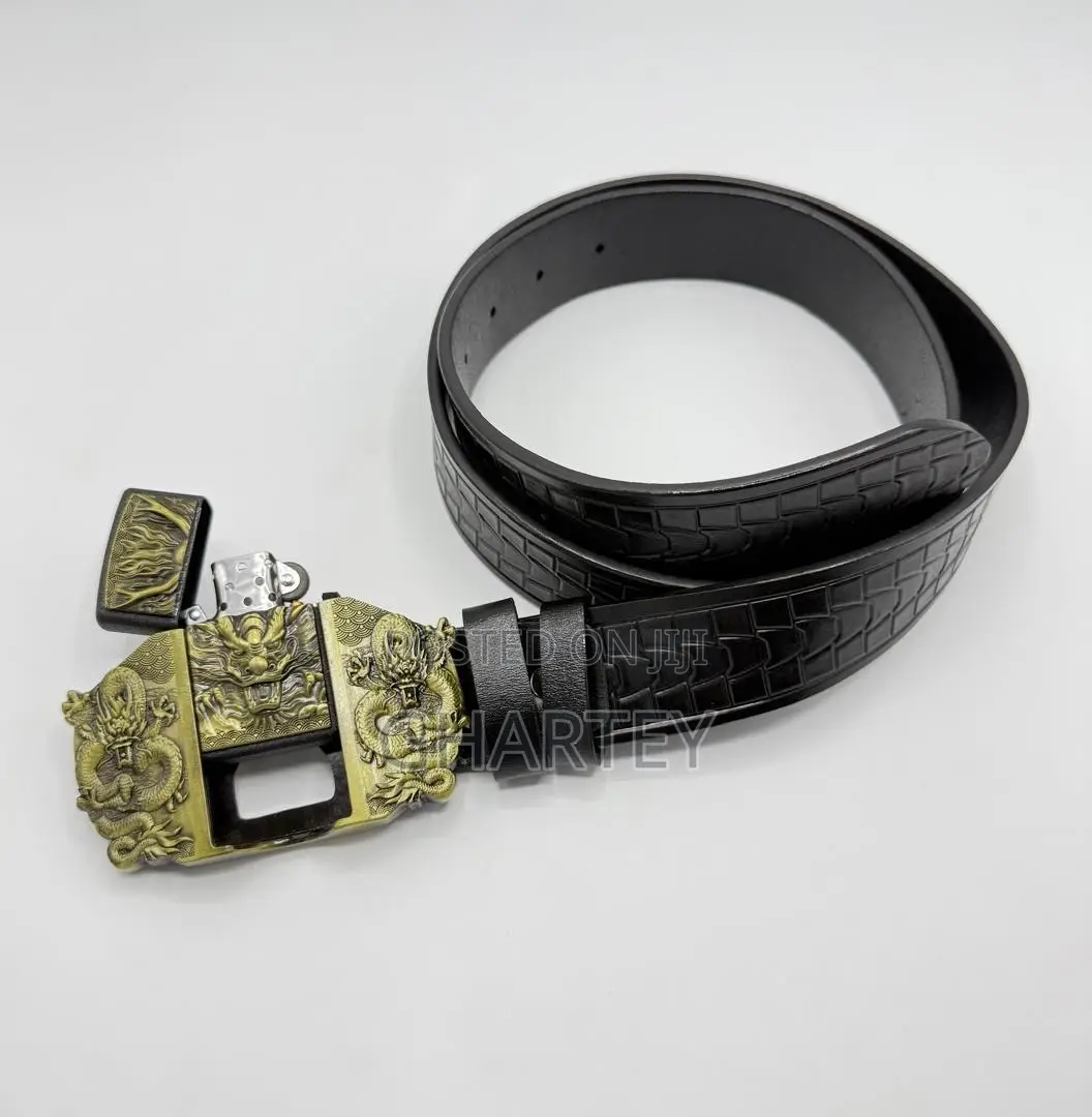 Gold Bold Embossed Buckle Men’S Leather Belt