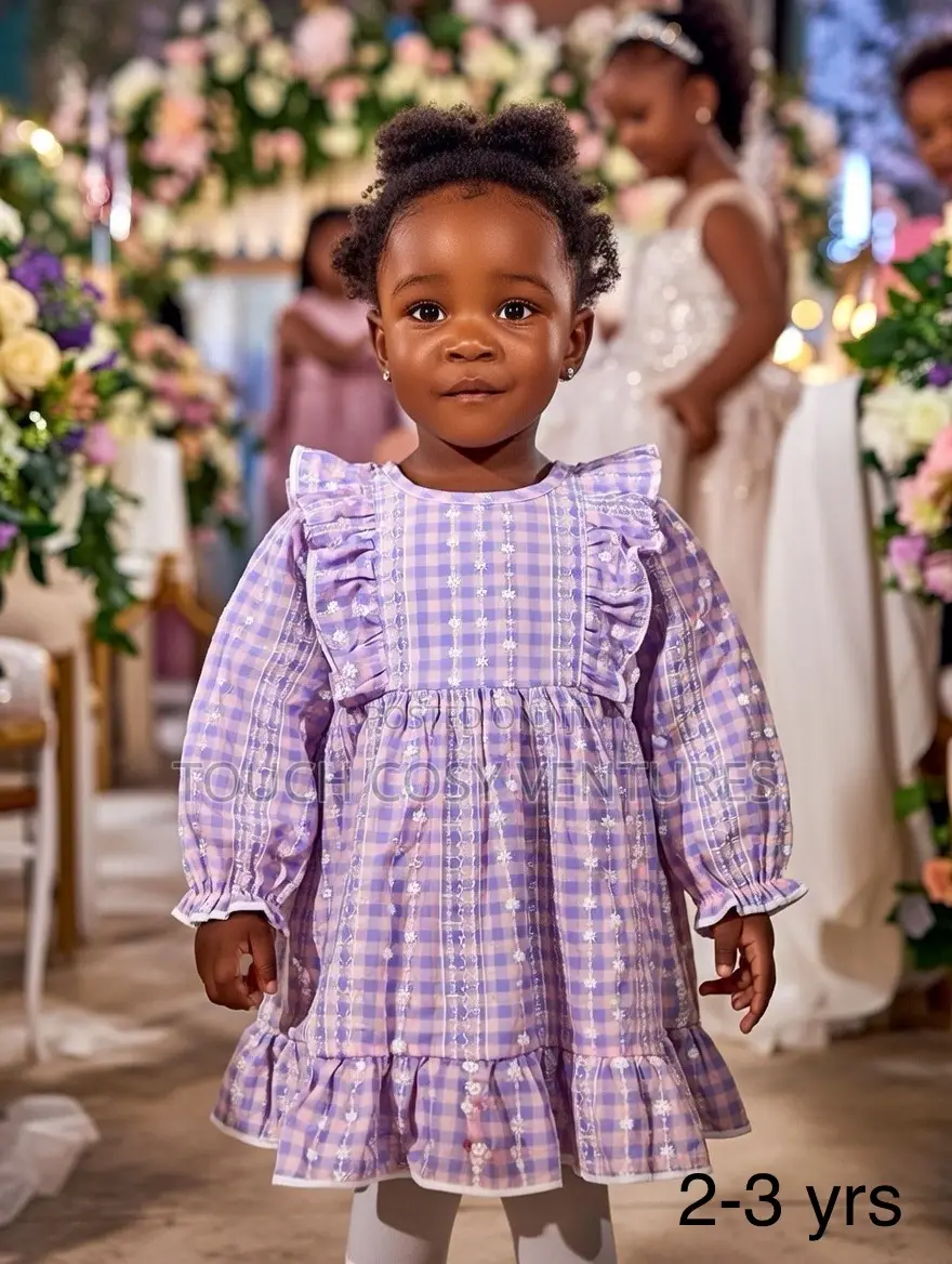 Lavender Check Ruffle Party Dress