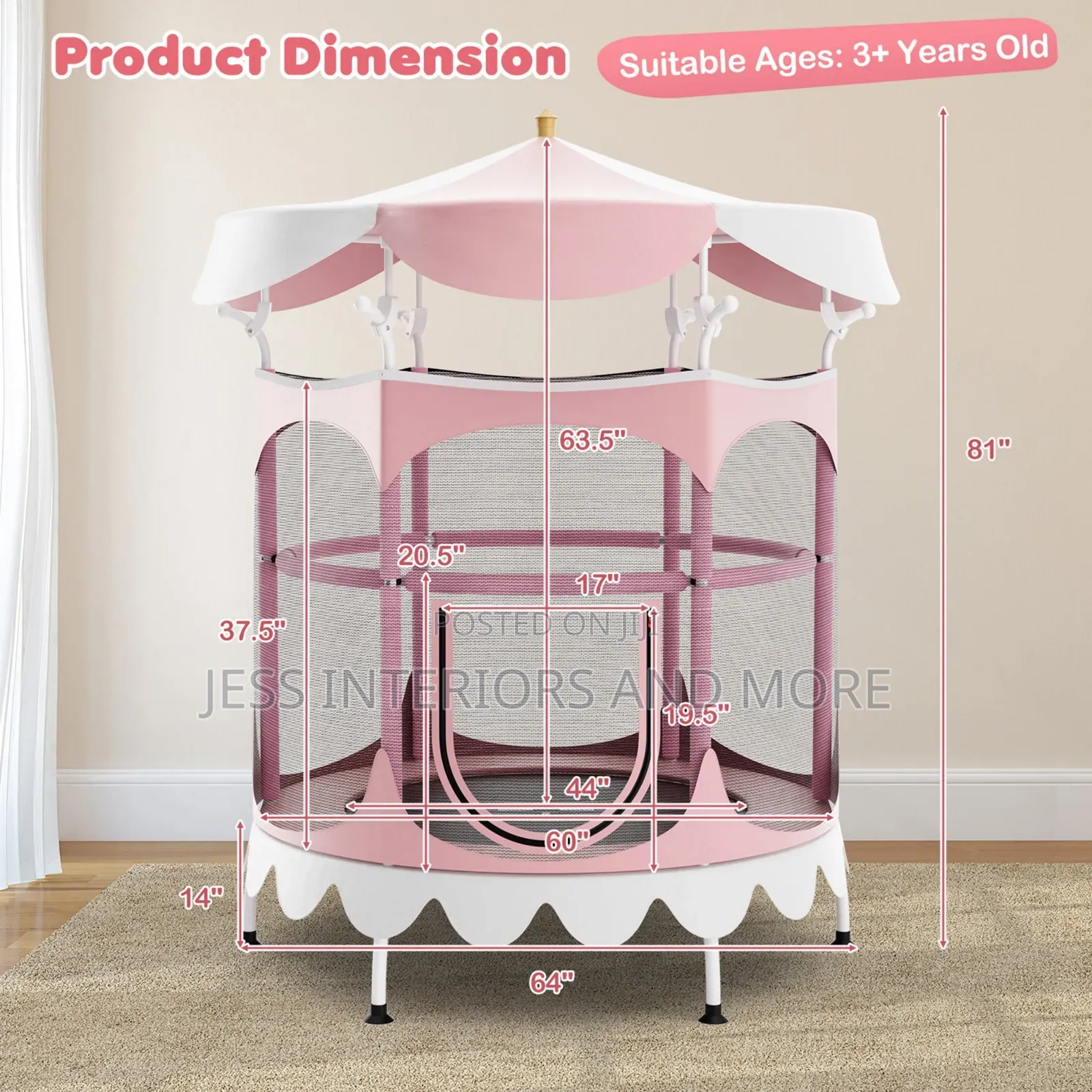 Kids Trampoline With Detachable Canopy