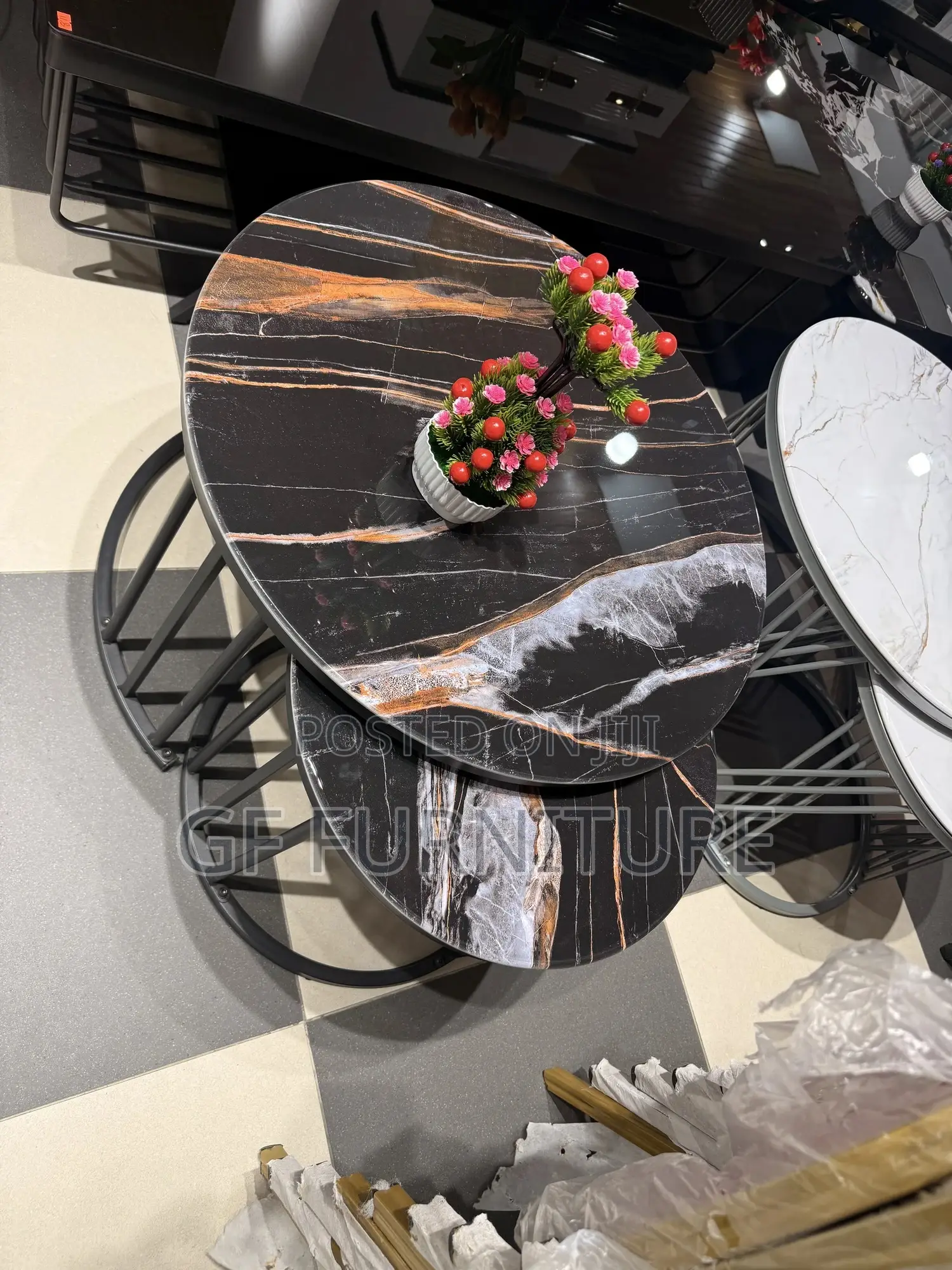 Modern 2-in-1 Black Marble Nesting Coffee Table Set