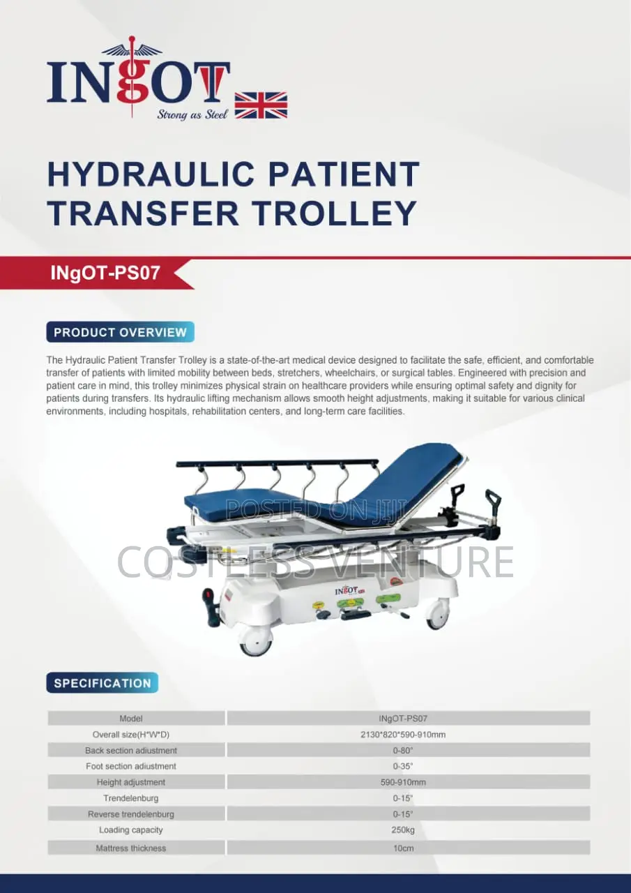 Ingot Hydraulic Patient Transfer Trolley