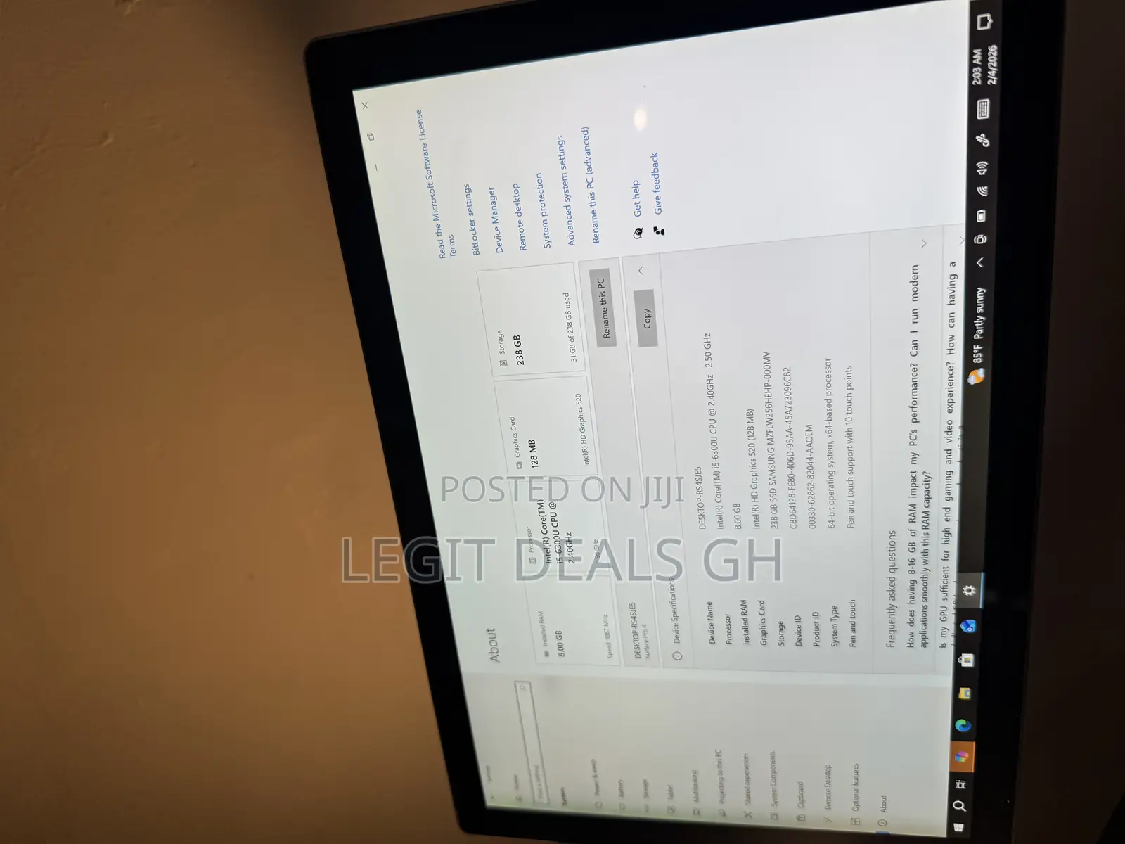 Laptop Microsoft Surface Pro 4 8GB Intel Core i5 SSD 256GB