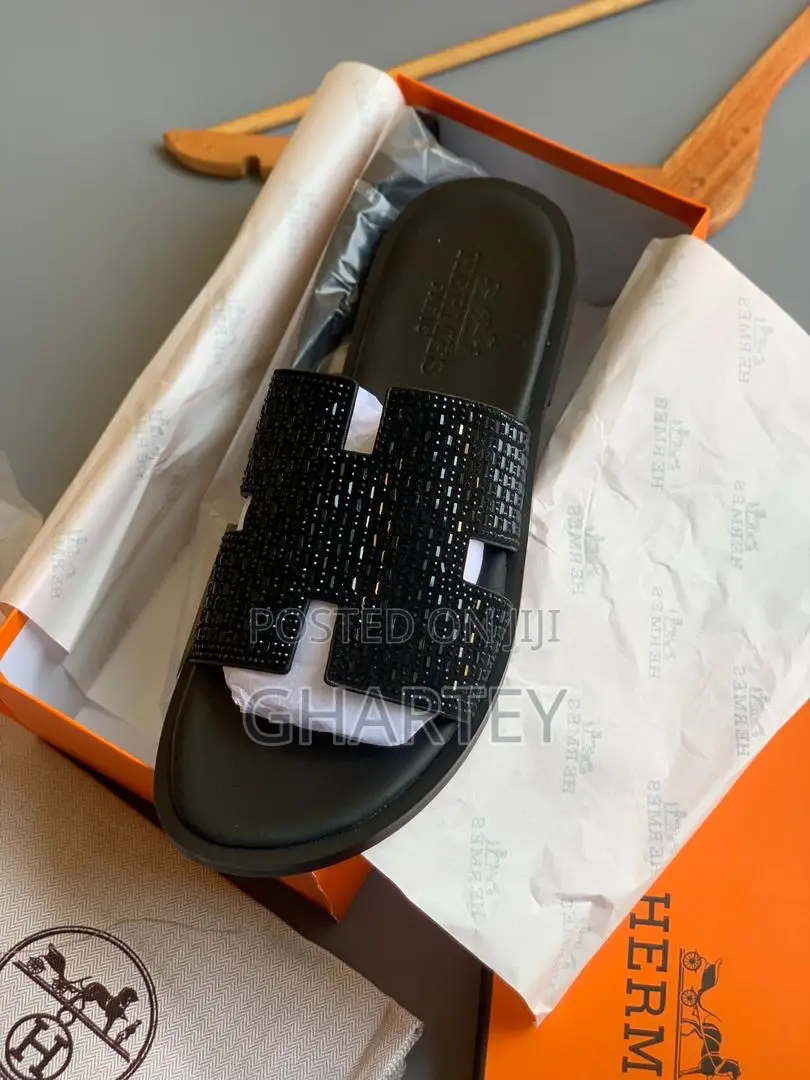 Luxury H-Style Embellished Slide Slippers Black