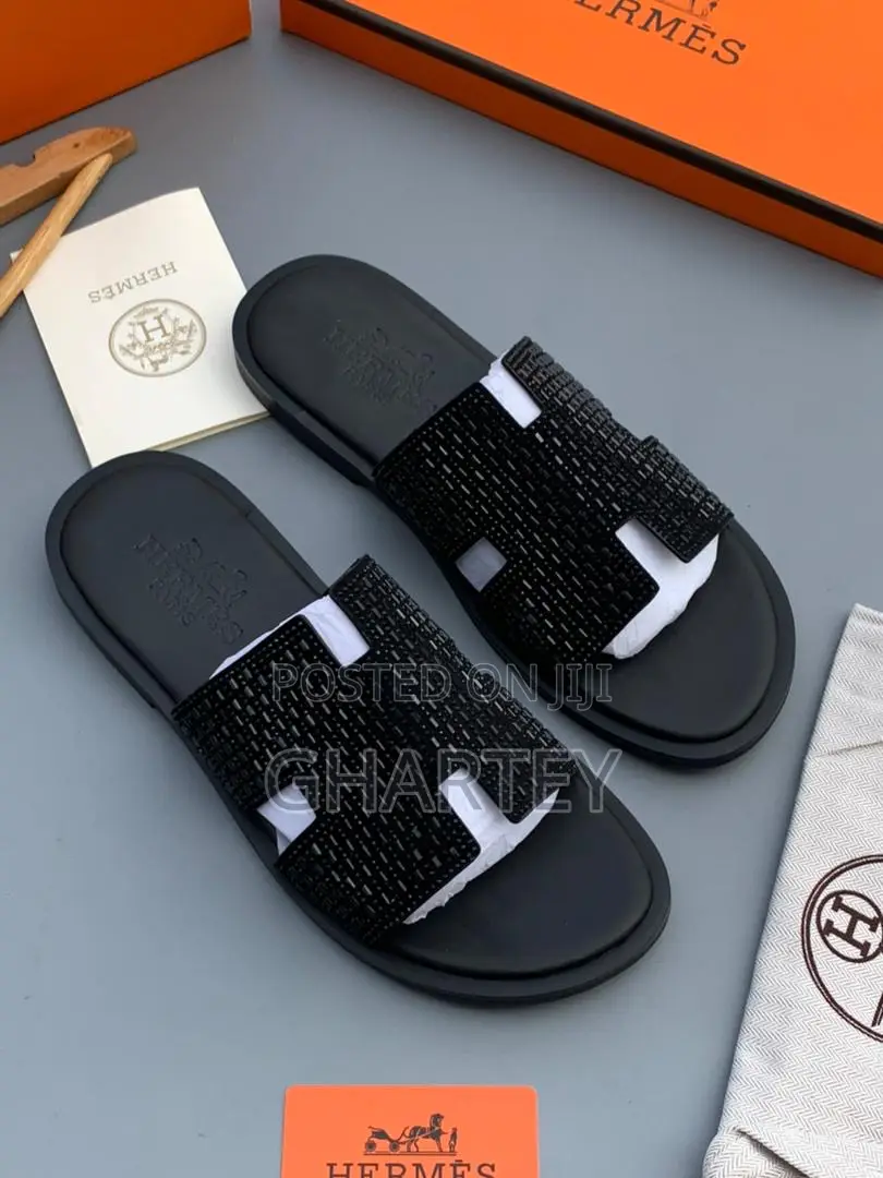 Luxury H-Style Embellished Slide Slippers Black