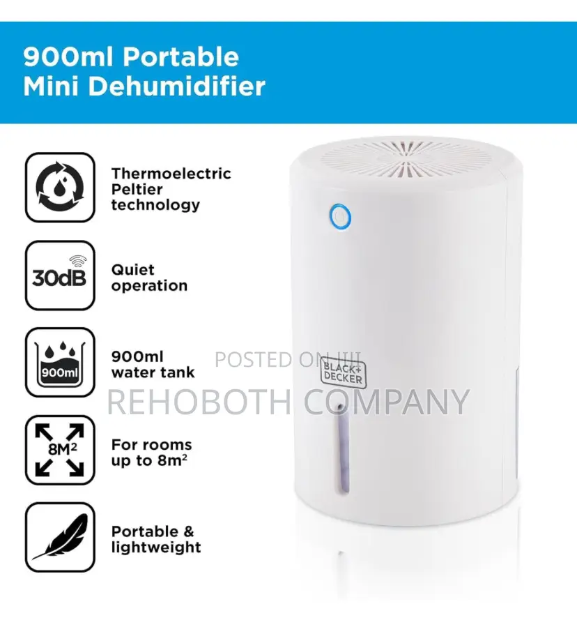 Black+Decker Bxeh60001gb 900ml Portable Mini Dehumidifier, White