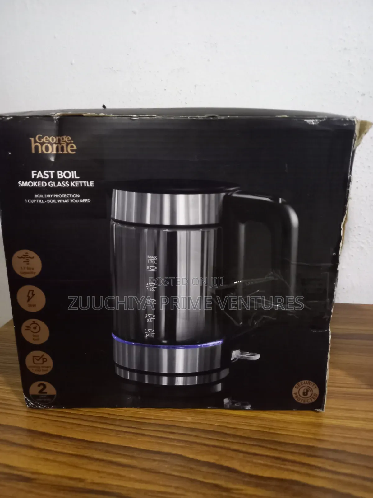 George Home 1.7l Smoked Glass Kettle From Uk 