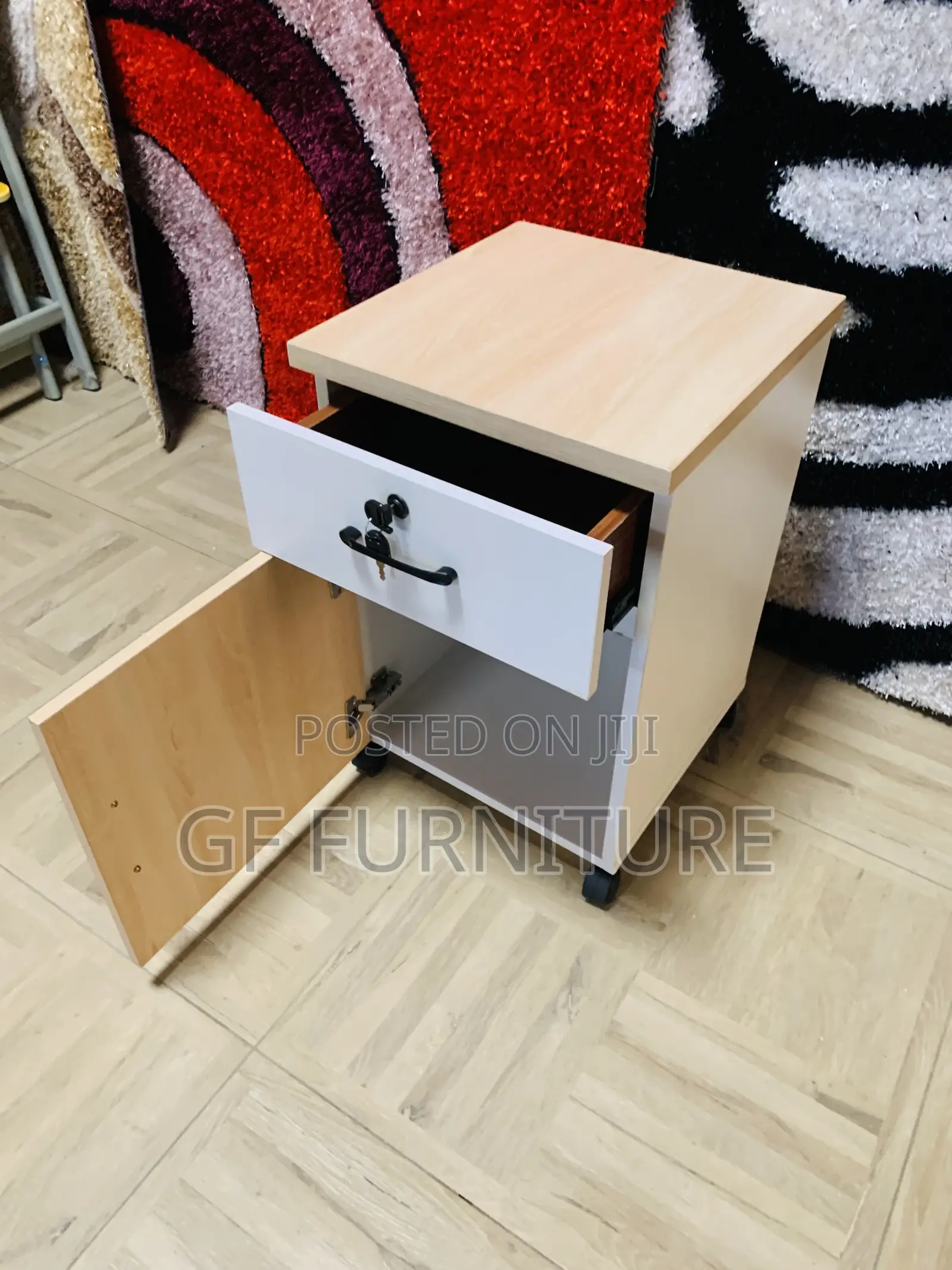 3-Drawer Mobile Wood Filing Cabinet With Lock