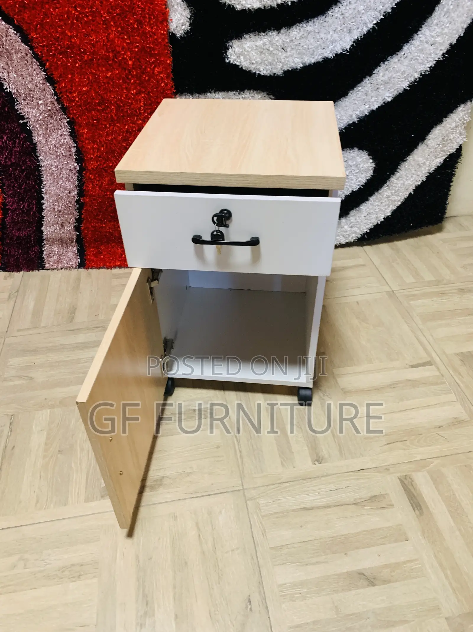 3-Drawer Mobile Wood Filing Cabinet With Lock