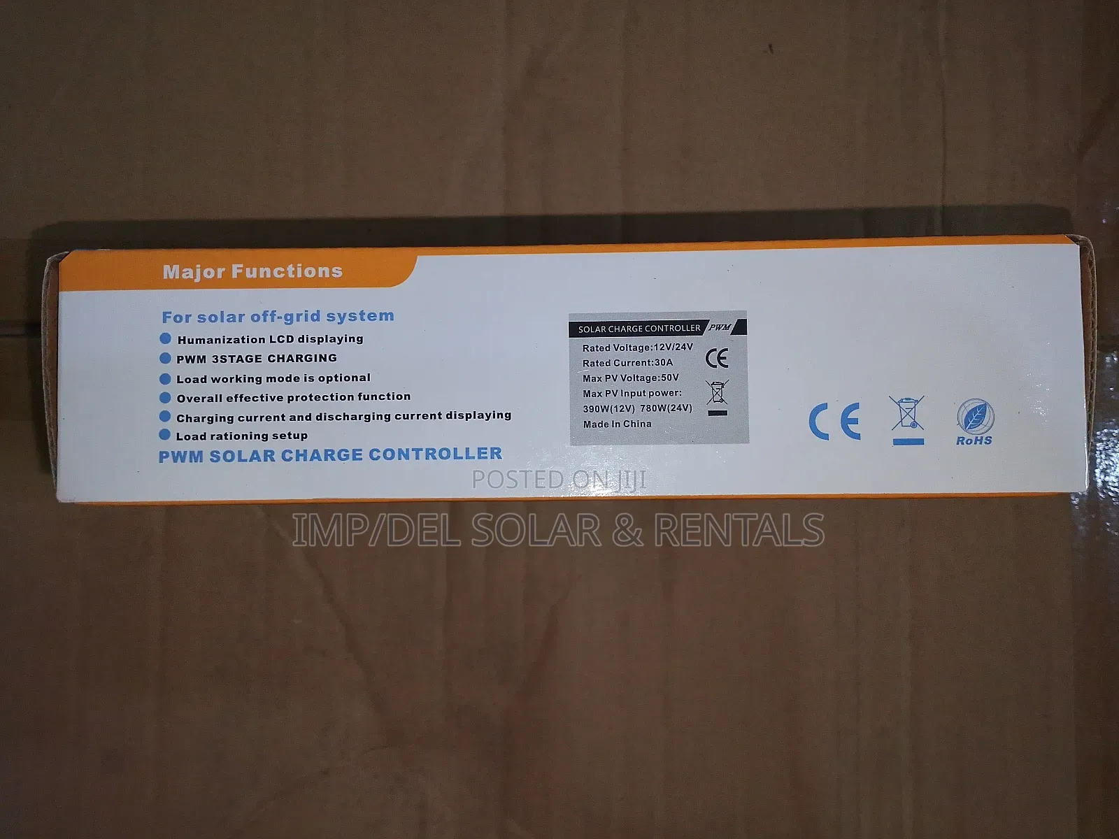 30a Solar Charge Controller 12v/24v Rated Voltage, 390w/780w Pmax, PWM