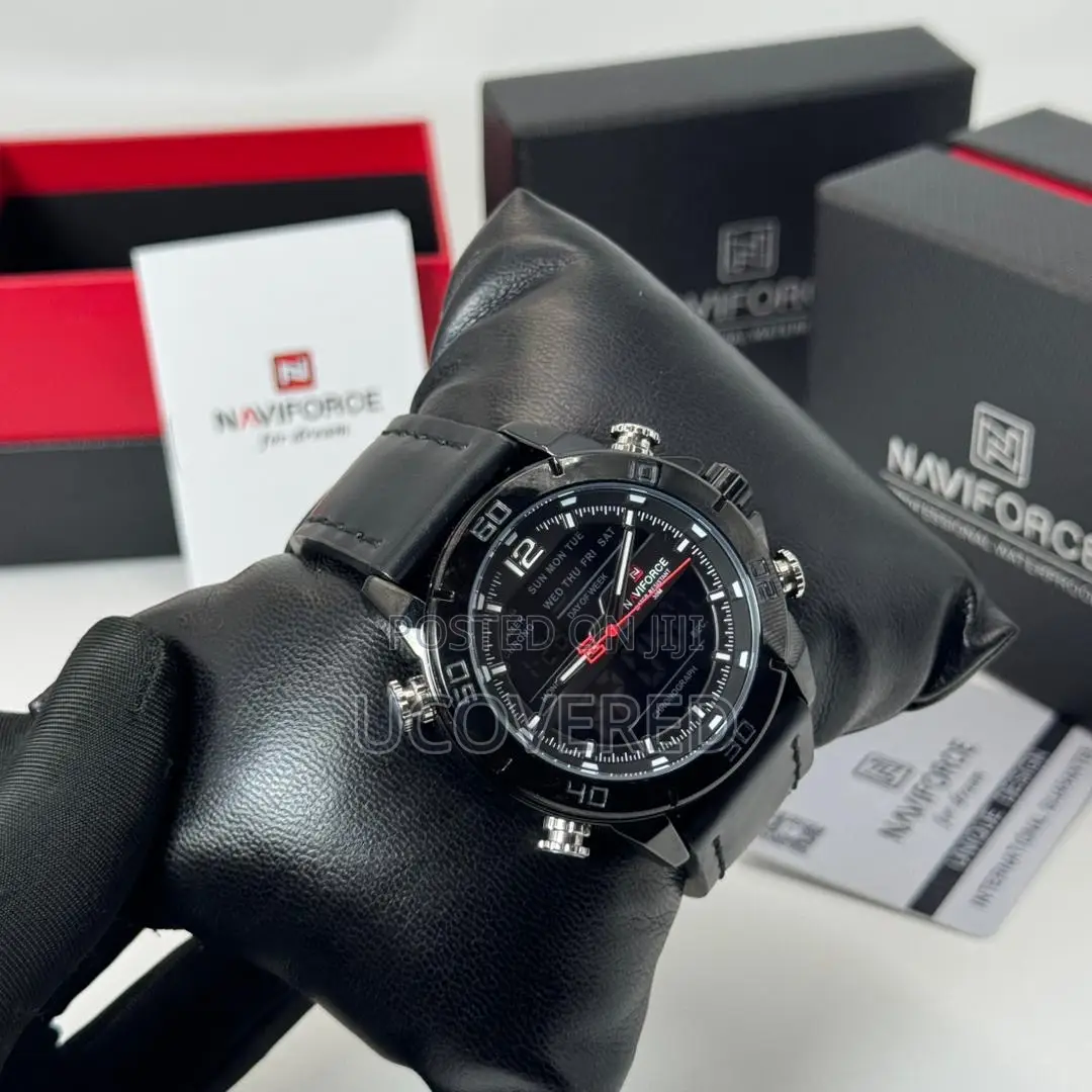 Naviforce Men's Leather Strap Analog-digital Sport Watch