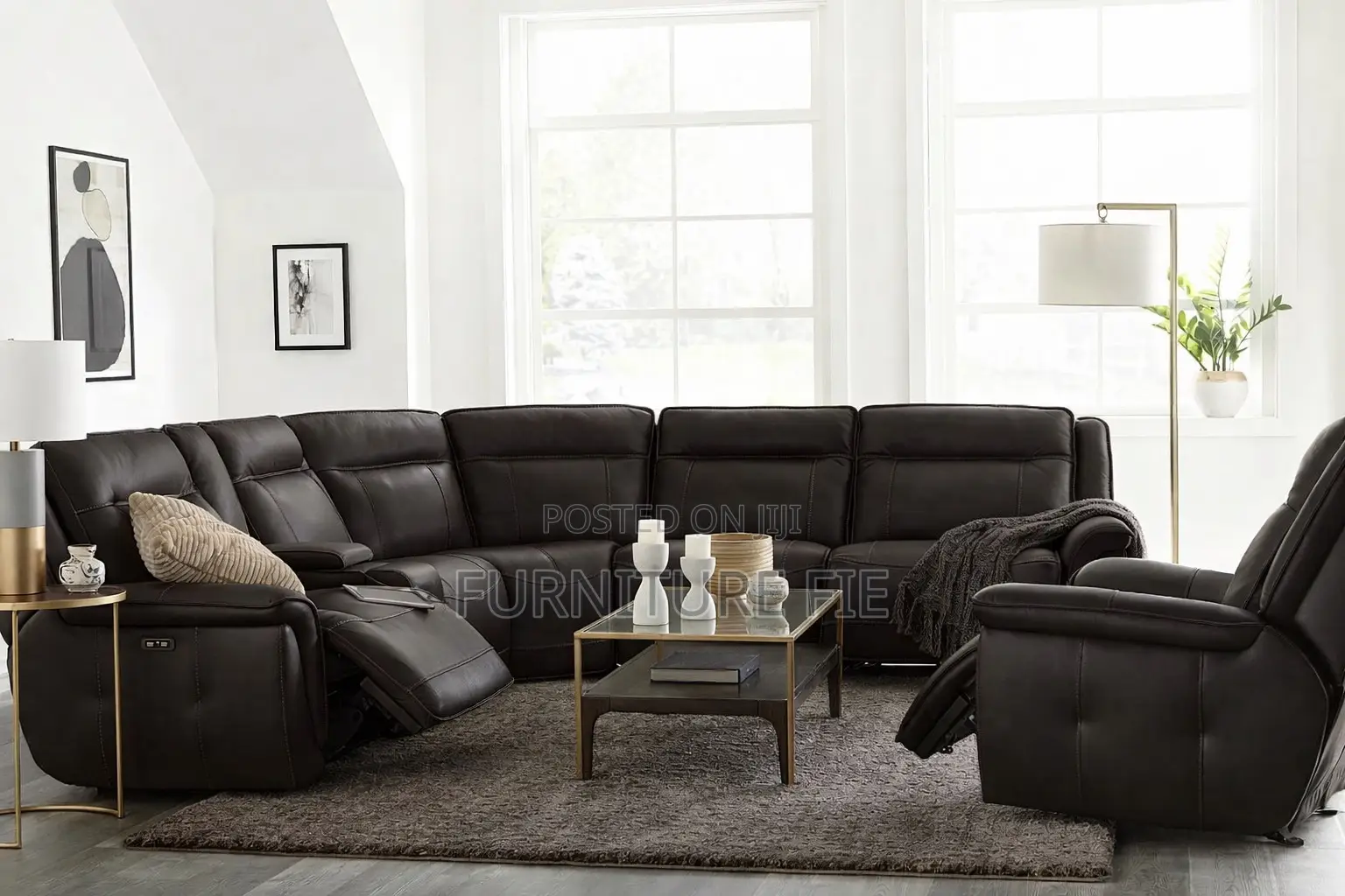Lenardo 5-Pc. Leather Sectional With 2 Power Motion Recliners From Usa