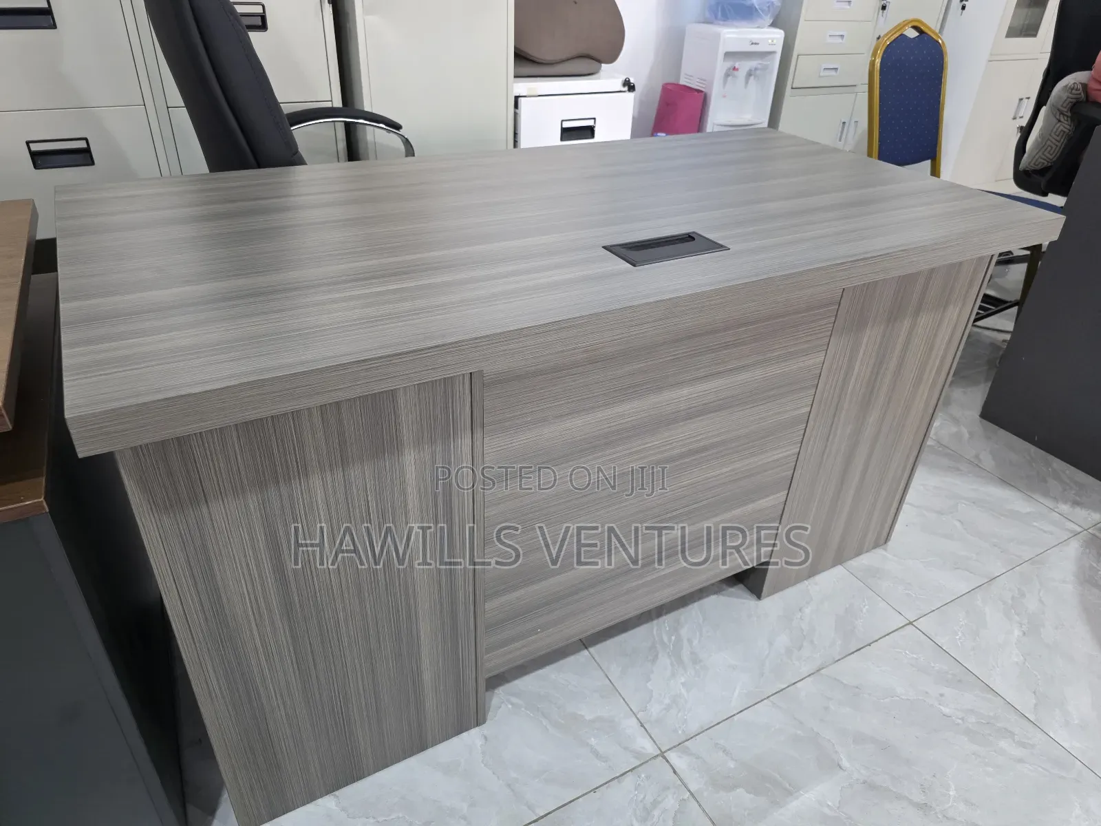 This Is a Grey Modern Executive Office Desk