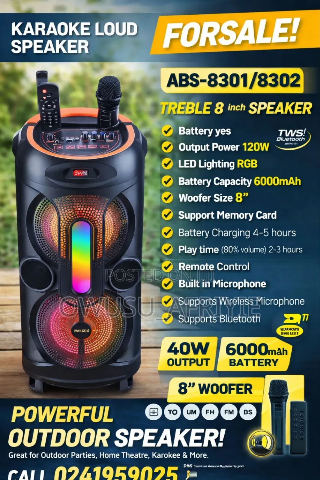 8" Rechargeable Loud Bt Radio RGB Loud Karaoke Speaker