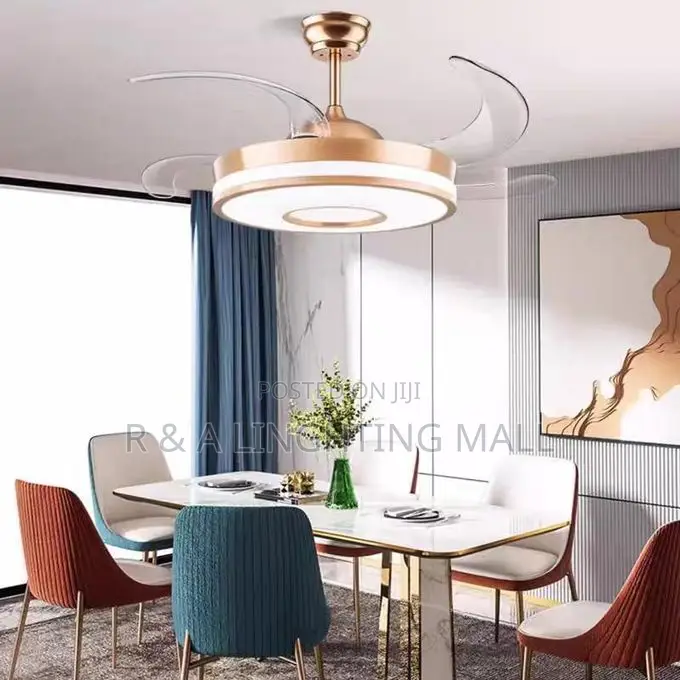 Smart Retractable Golden Crystal Fan Light + Remote Control