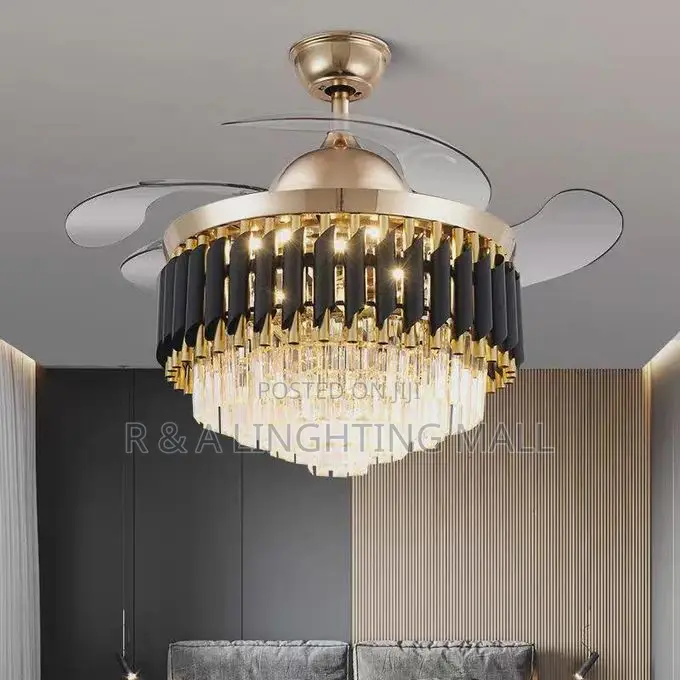 Bluetooth Luxury Crystal Retractable Ceiling Fan Light
