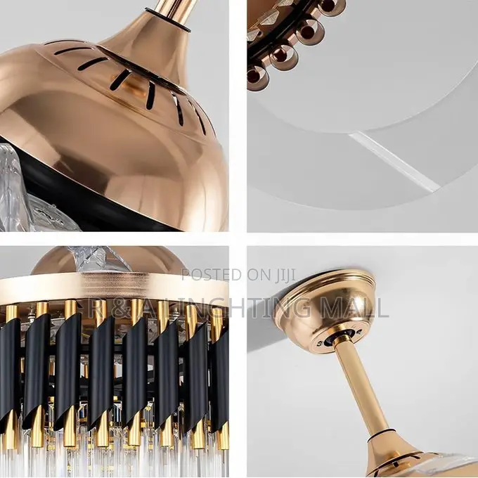 Bluetooth Luxury Crystal Retractable Ceiling Fan Light