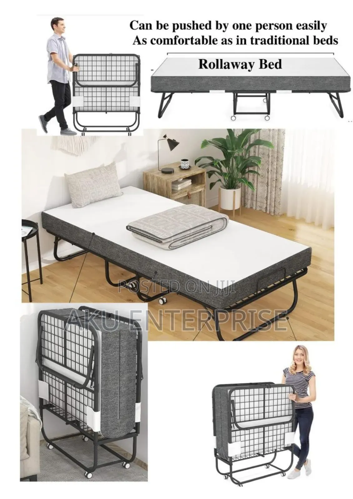Folding Bed With Mattress Rollaway Bed for Guests, Sturdy Frame