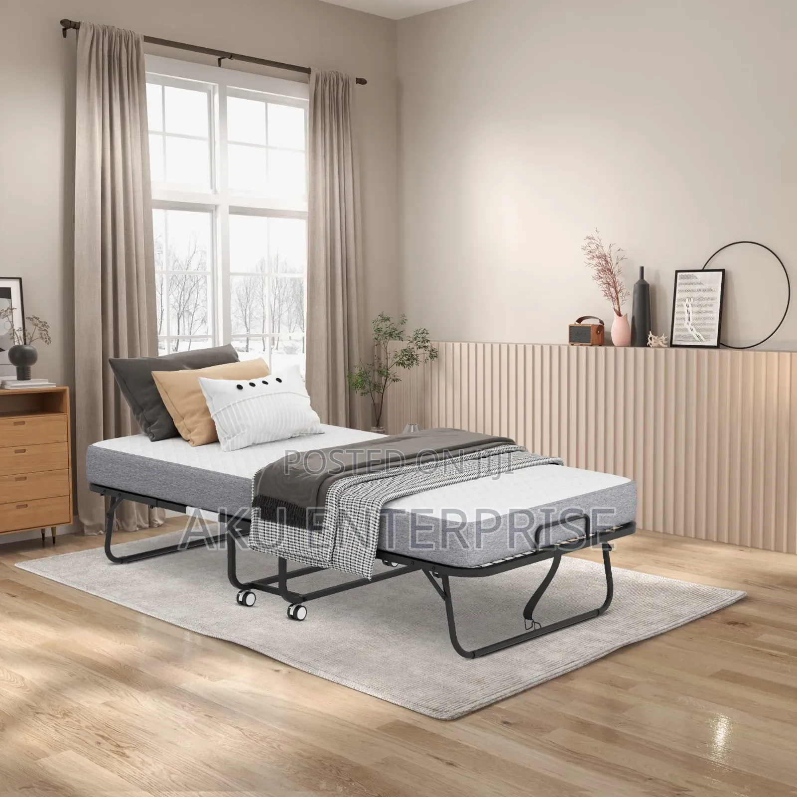 Folding Bed With Mattress Rollaway Bed for Guests, Sturdy Frame
