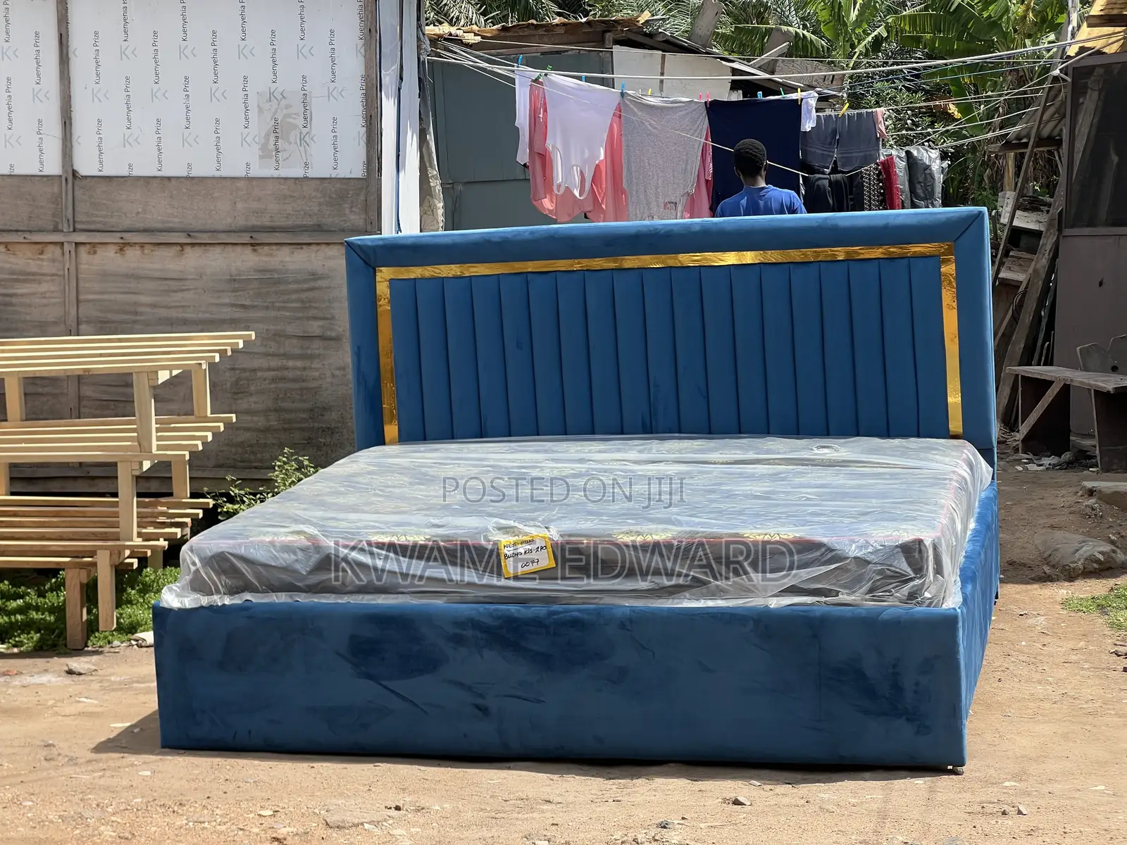 Light Blue King Size Bed Frame With Mattress Available for Pick