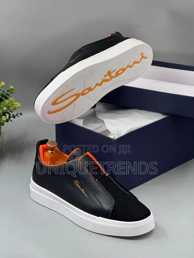 Santoni Black Leather Sneakers