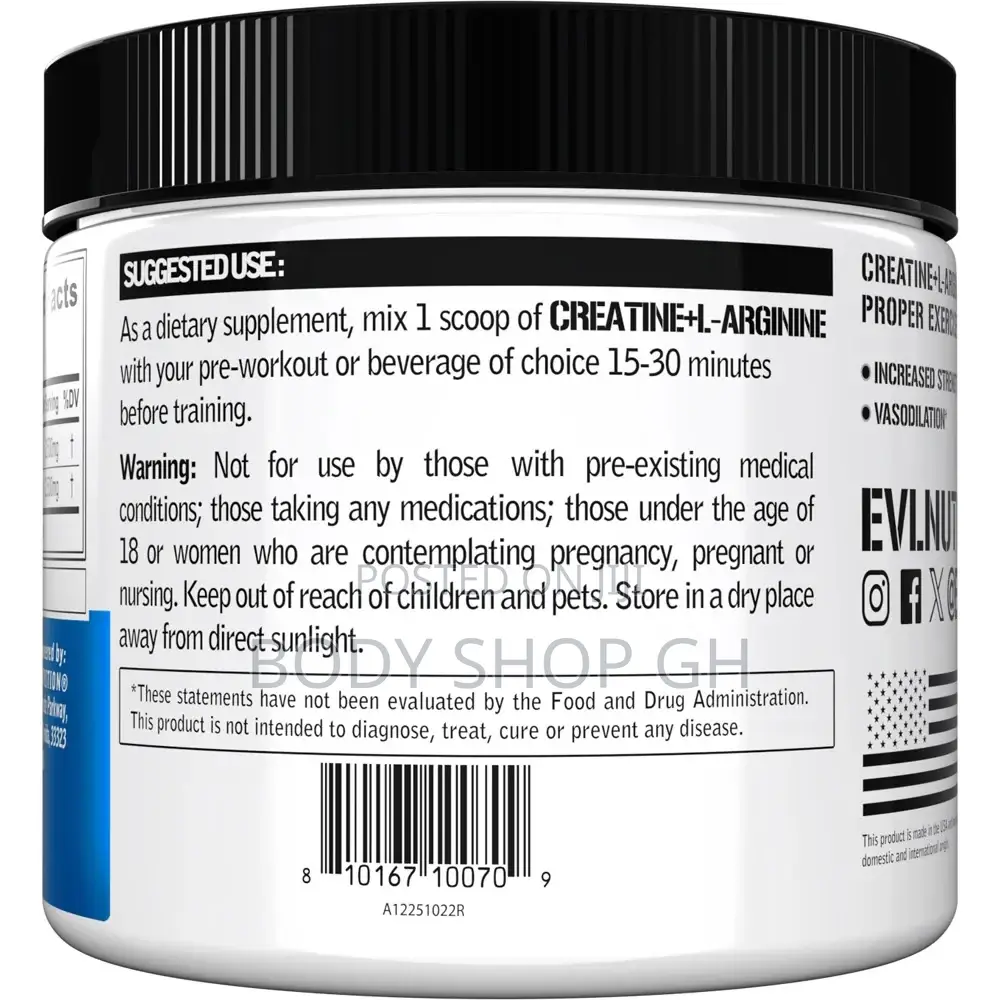 Evlution Creatine Monohydrate + L-Arginine Powder - For Massive Muscle