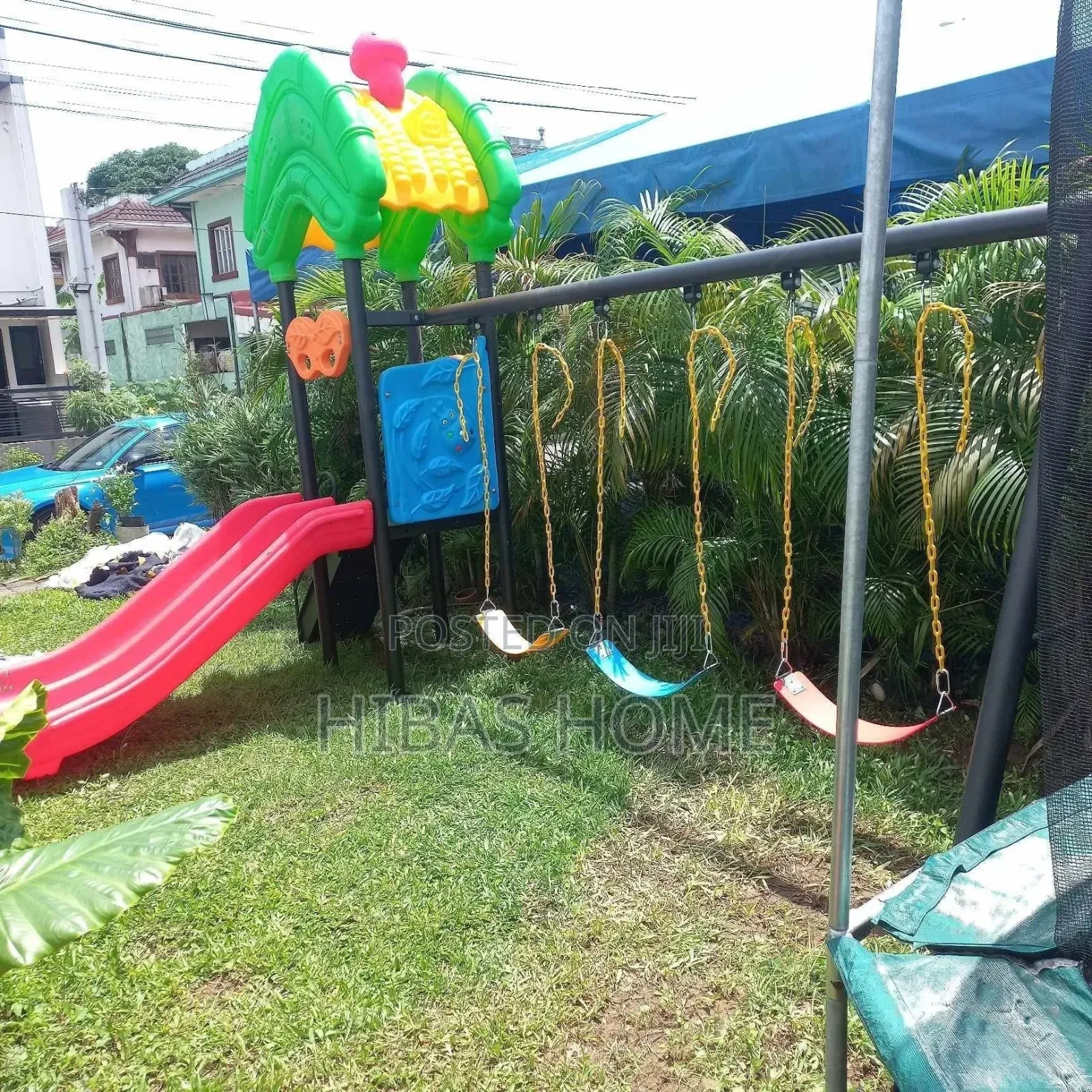 Commercial Swing Set Double Slide With Playhouse 350*230*300cm