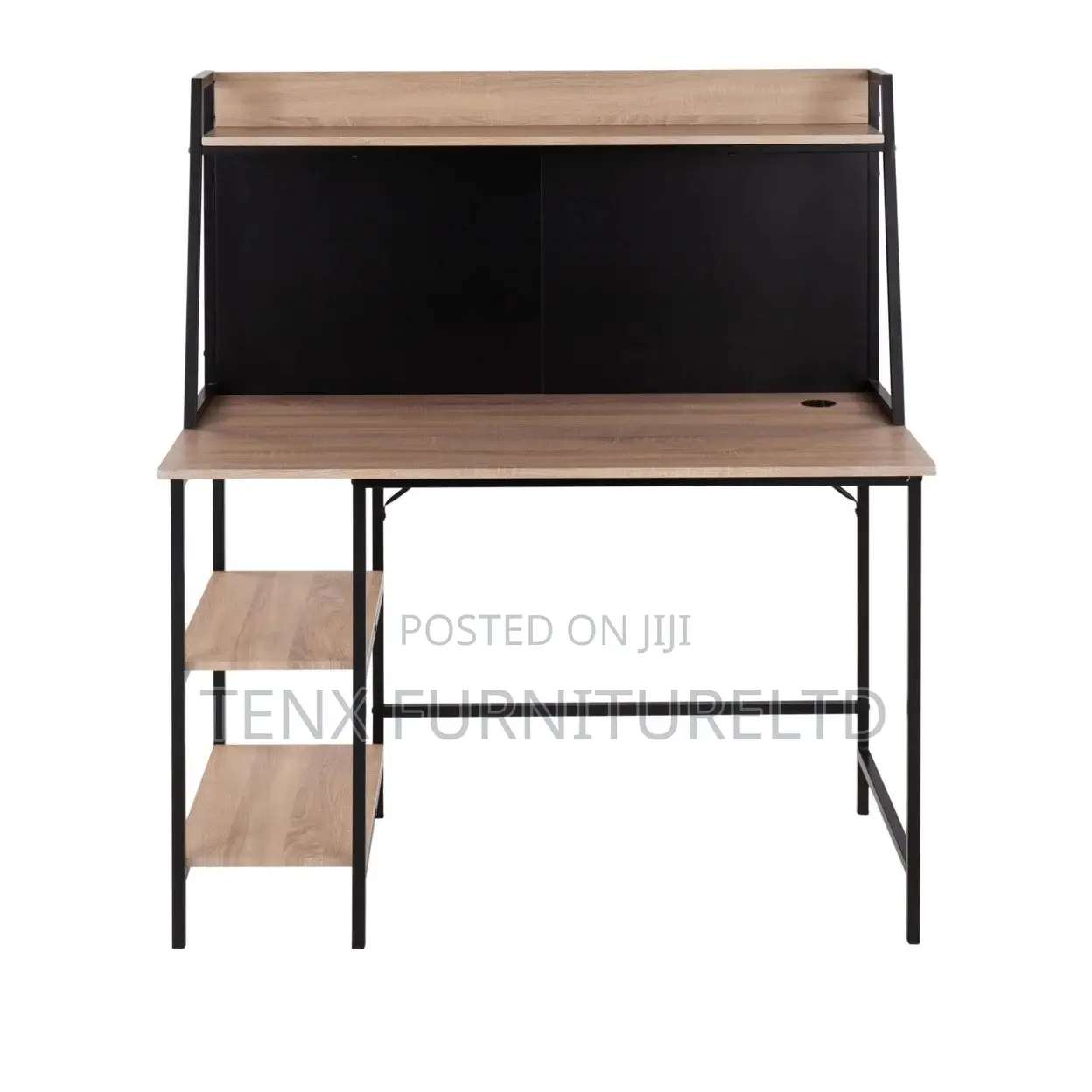 Office Desk In Black Steel And Natural Wood