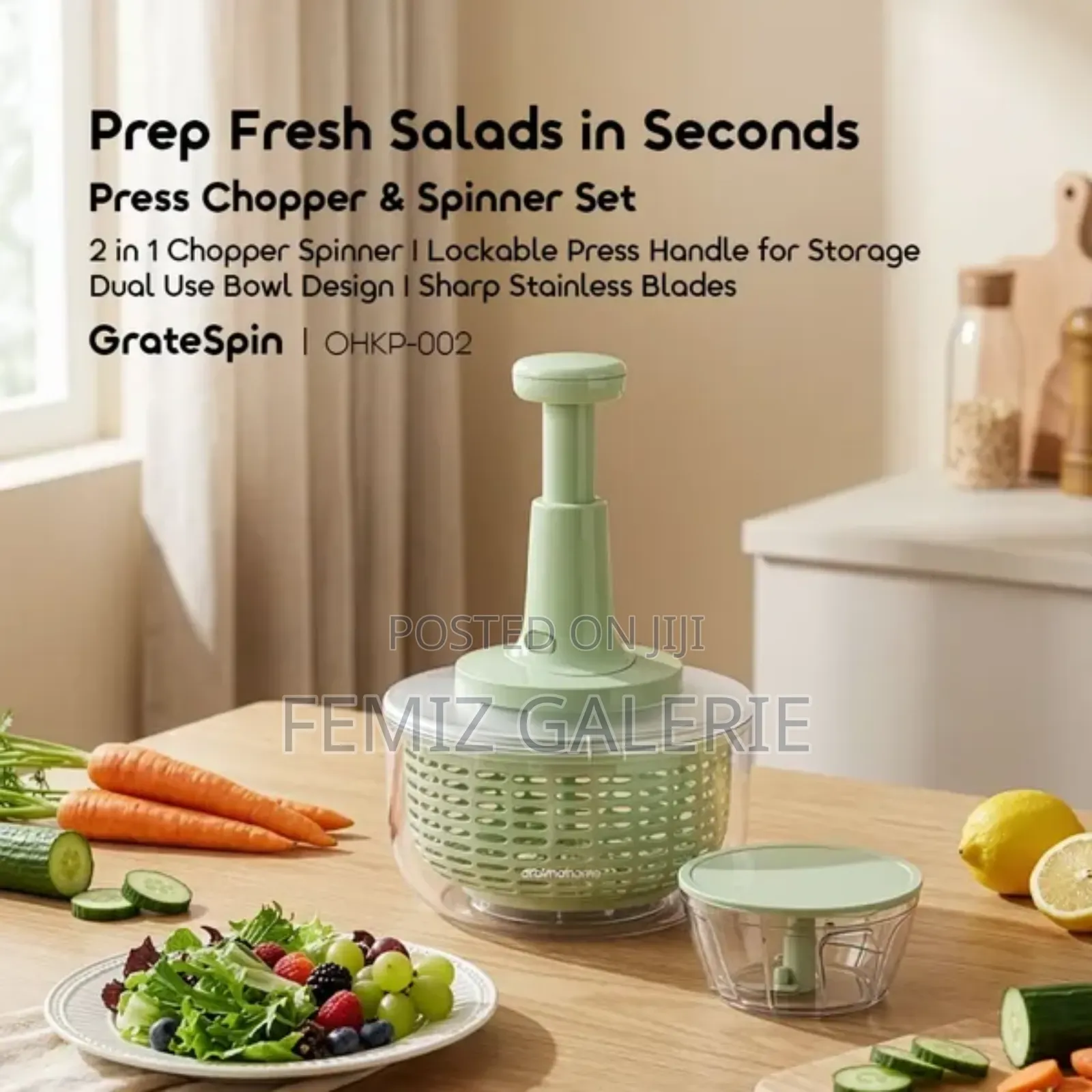 Oraimo Gratespin 2in1 Stainless Press Chopper Spinner Set